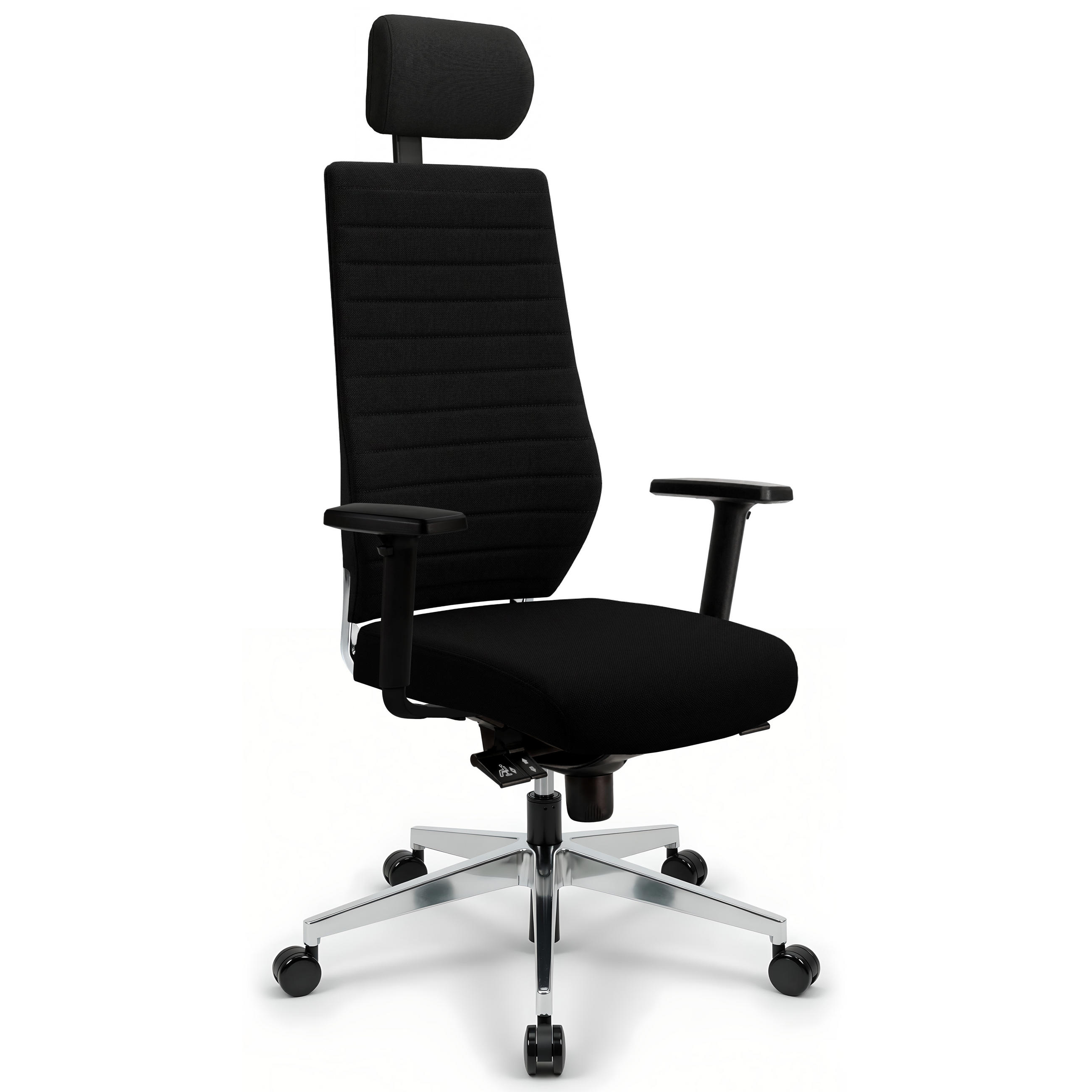 CHEFSESSEL V1301 Stoff Schwarz - ergonomisch, 150 kg belastbar, Sitzhöhe 45-55cm - Schwarz, Kunststoff/Textil (65/128/69cm) - Versee
