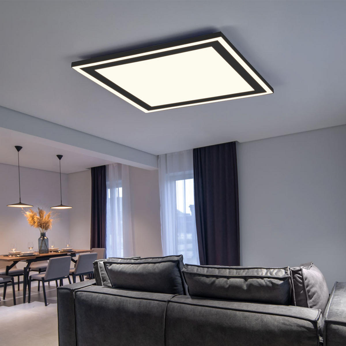 LED AUFBAUDECKENLEUCHTE Schwarz Matt - Schwarz, Kunststoff (43/43/3cm)