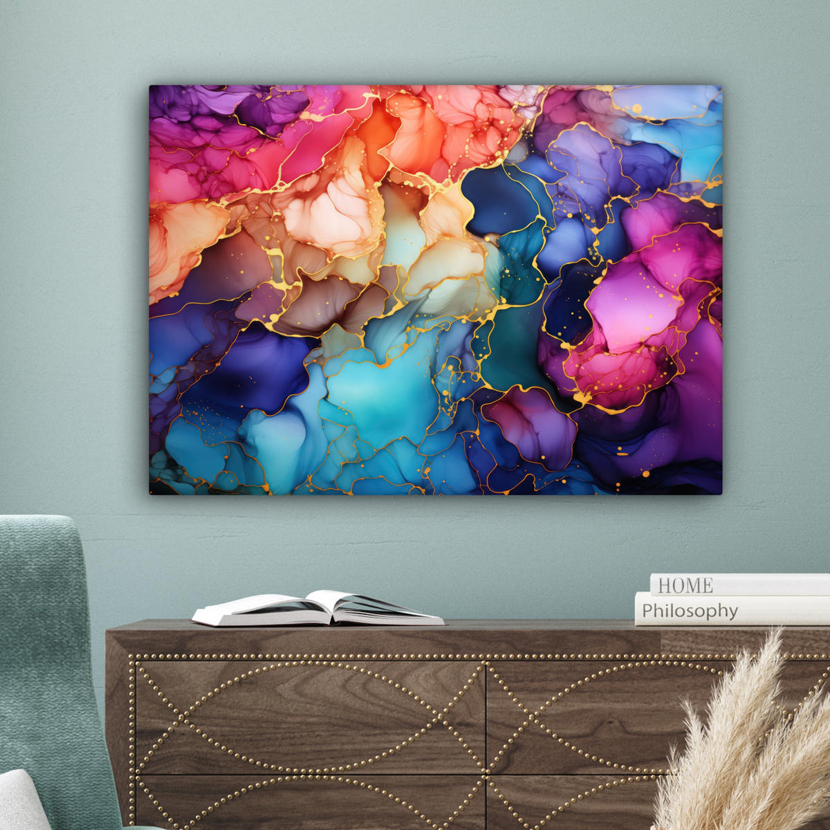 LEINWANDBILD Marmor - Bunt - Abstrakt Wandbilder 80x60 cm - Multicolor, Textil (80/60cm) - MuchoWow