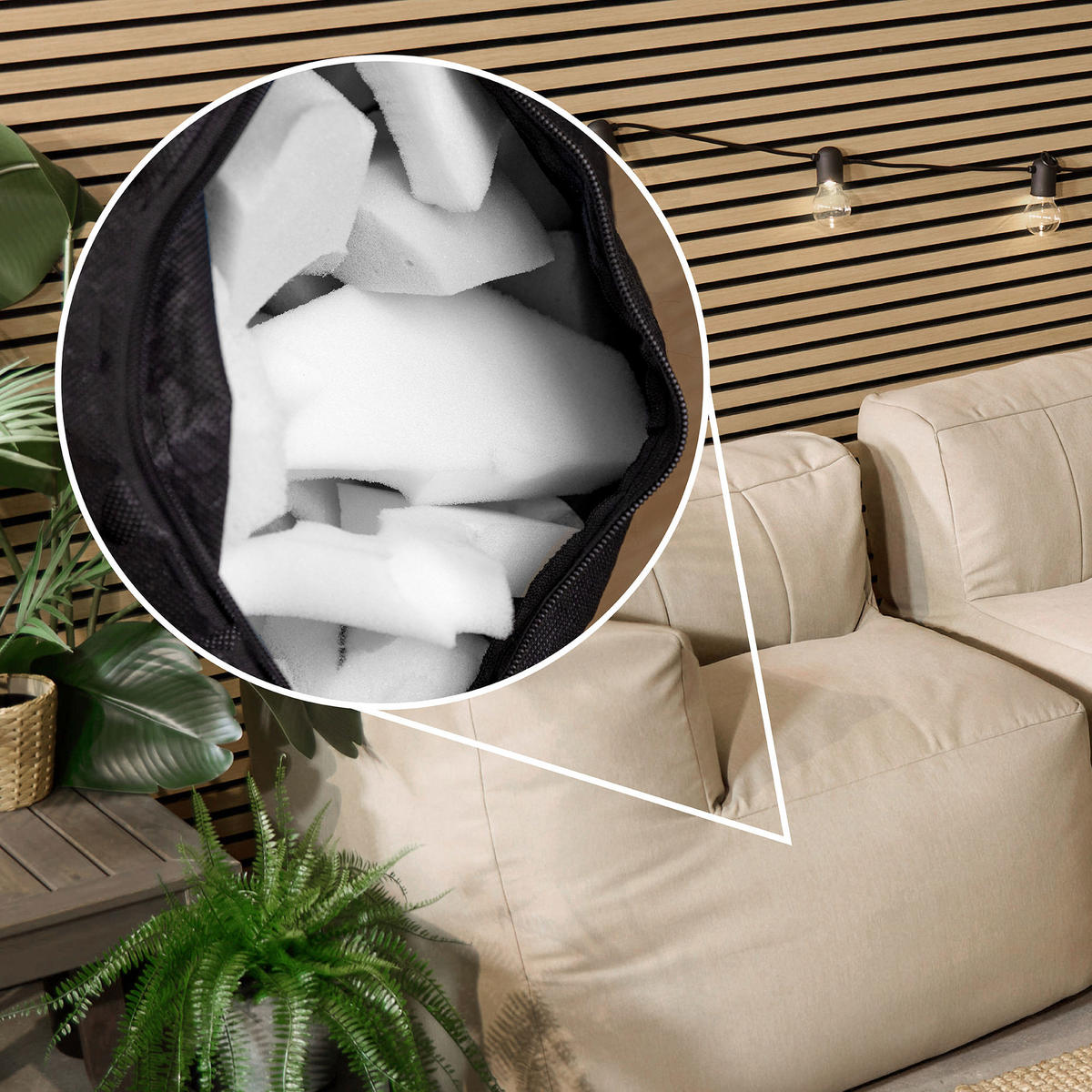 SITZSACK-SOFA Outdoor 4-tlg.: 2 Ecksessel, Sessel, Fußstütze - Beige, Textil (295/68/100cm) - icon