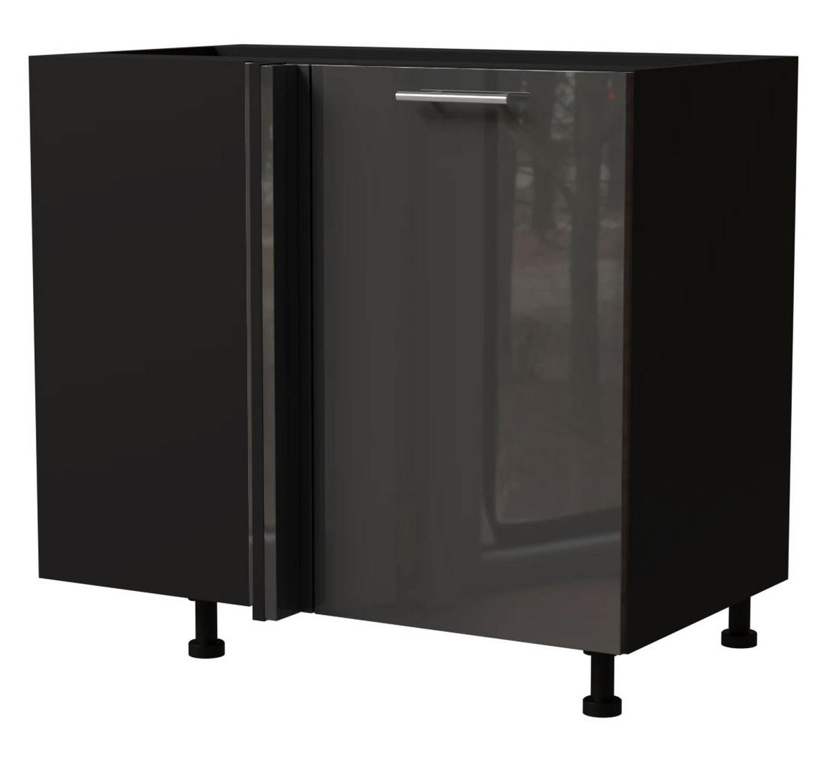 ECK-KÜCHENSCHRANK Essen D13U/90 Graphit Hochglanz / Schwarz Matt 90 / 50 / 82cm - Schwarz/Graphitfarben, Holz/Holzwerkstoff (90/82/50cm) - Feldmann-Wohnen