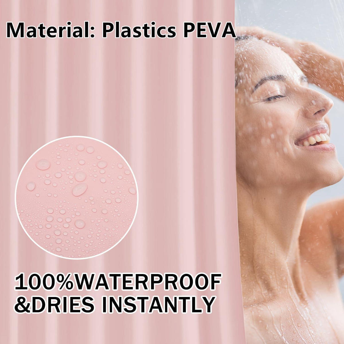 DUSCHVORHANG Rosa 180 x 180 cm PEVA Wasserdicht Anti-Schimmel - Rosa, Kunststoff (180/180cm)