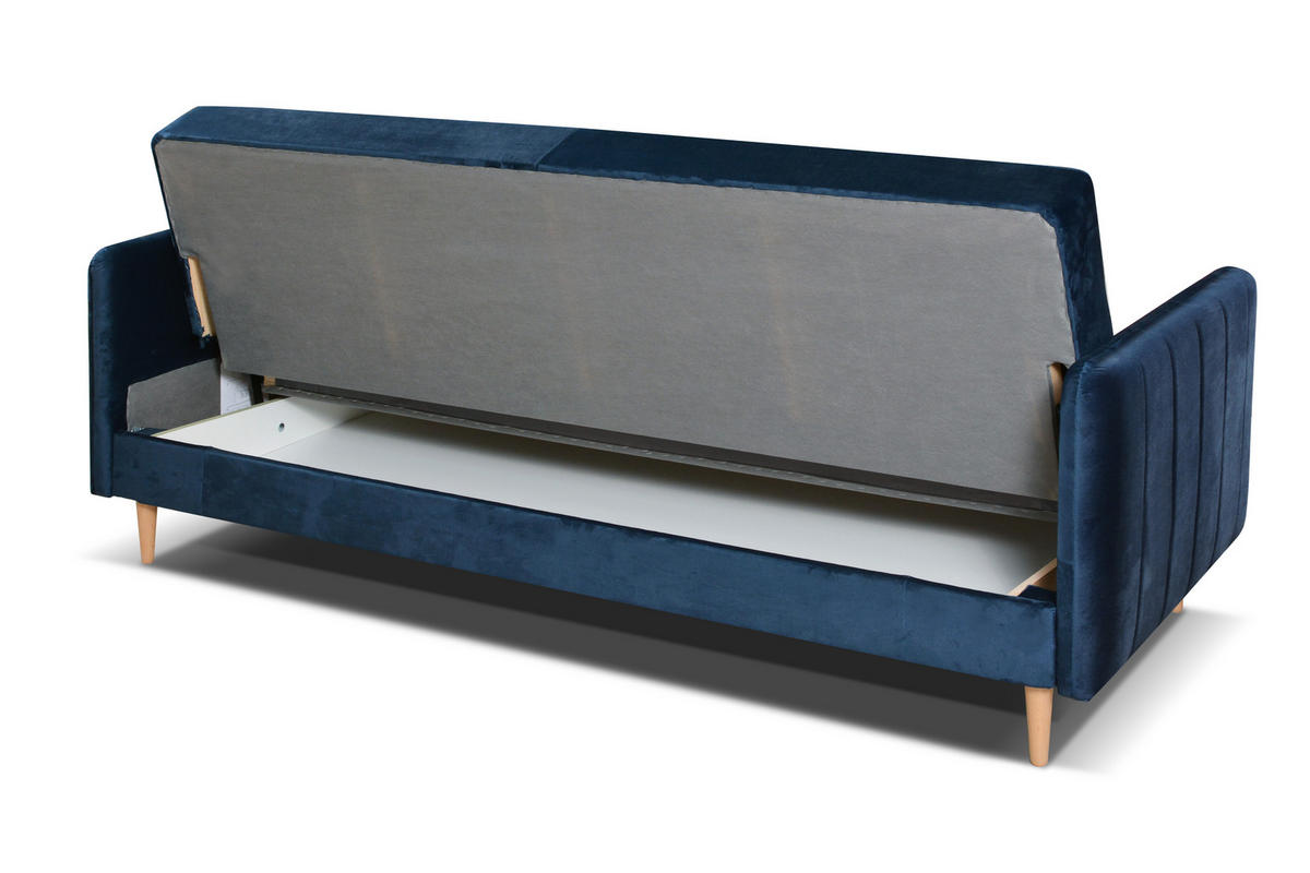 SCHLAFSOFA Vesto Blau Velours - Bettkasten - 207x93 cm - Blau, Holz/Holzwerkstoff (207/93/93cm) - Ravio
