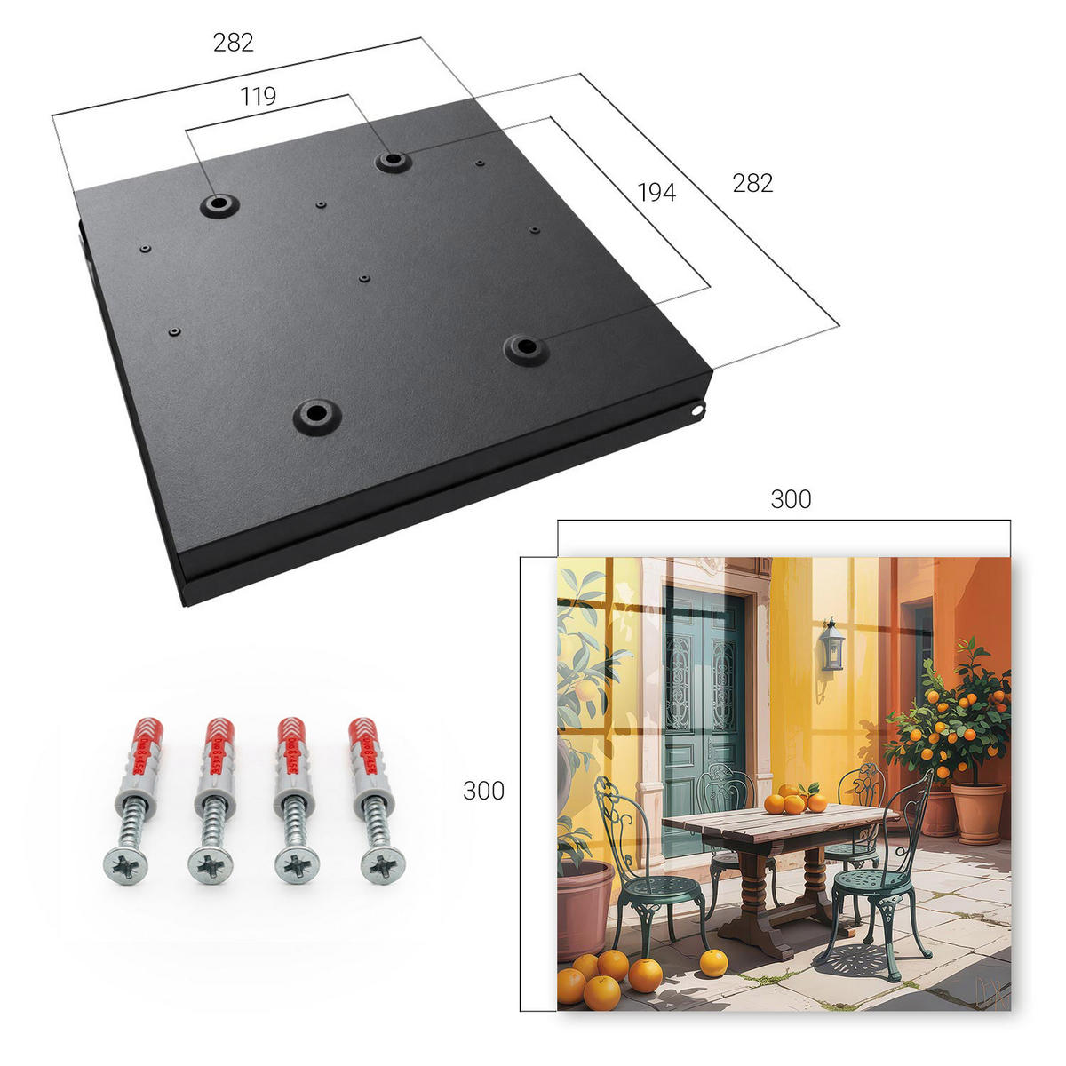 SCHLÜSSELBOX Schwarz 30x30 cm- Türöffnung nach rechts - Sonnige Terrasse - Gelb, Metall (30/30/5cm) - TULUP