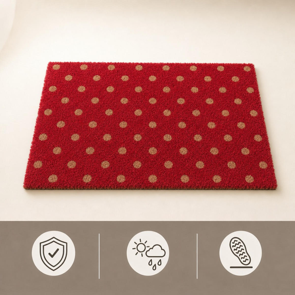 FUSSMATTE Rot Natur Kokos rutschfest 60x40 cm - Rot, Kunststoff/Textil (40/60cm) - Relaxdays