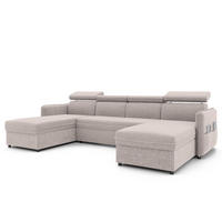 WOHNLANDSCHAFT U-Form Beni mit Schlaffunktion, Cord-Stoff Poso 100 Beige - Beige, Holzwerkstoff (286/60/166cm) - Idohome