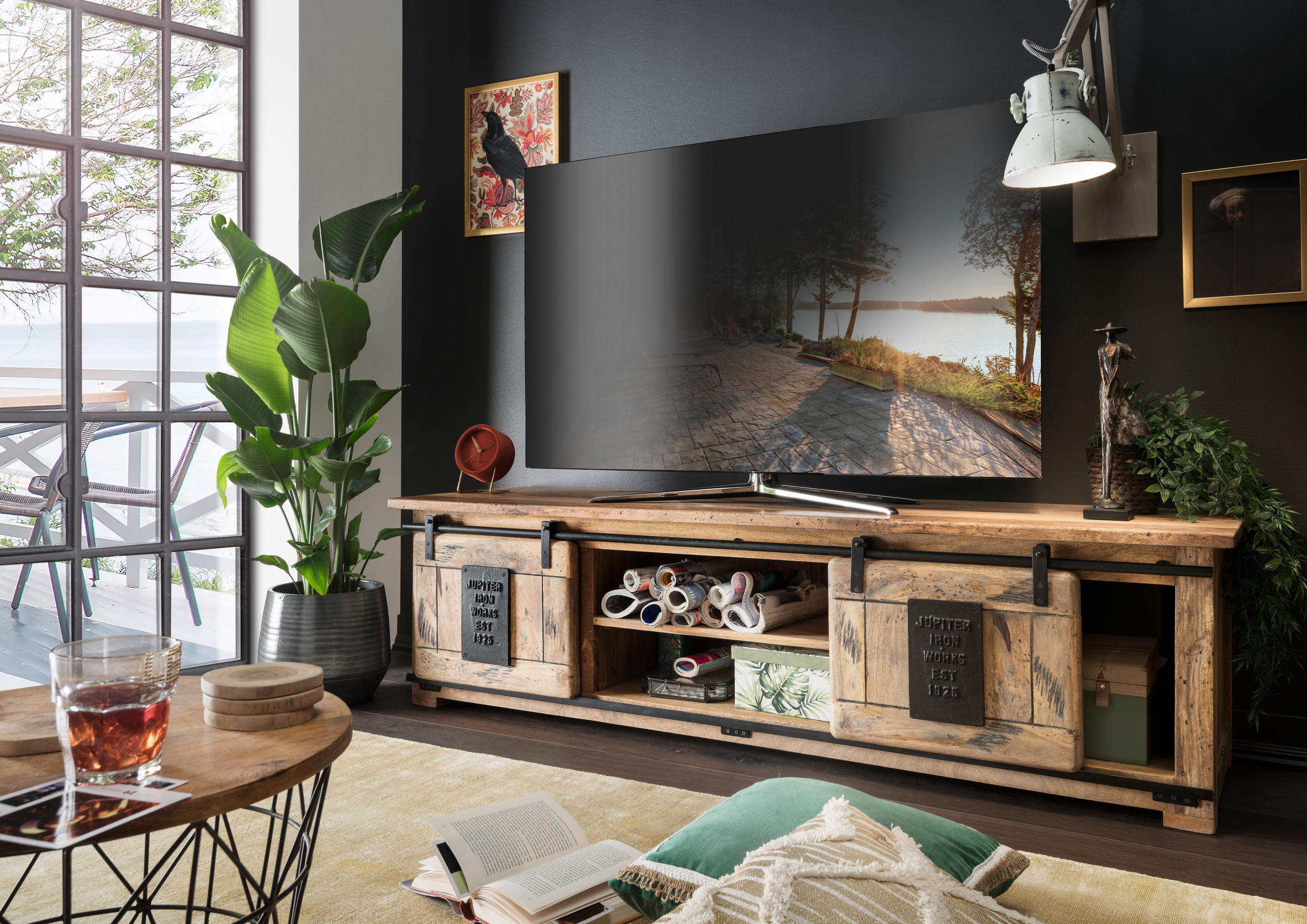 TV-ELEMENT Florenz Mango Vintage 180 x 55 x 50 cm - Schwarz/Braun, Holz (180/50/55cm) - Mr. Deko