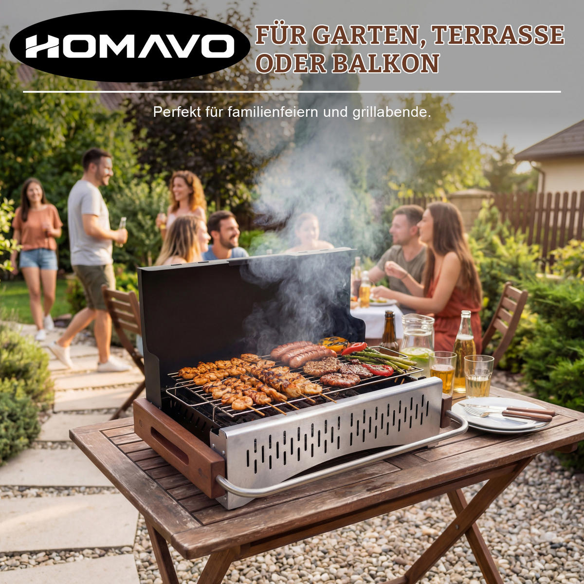HOLZKOHLEGRILL mit Werkzeugkoffer - Silberfarben/Schwarz, Metall (37.3/33.2/50.72cm) - HOMAVO