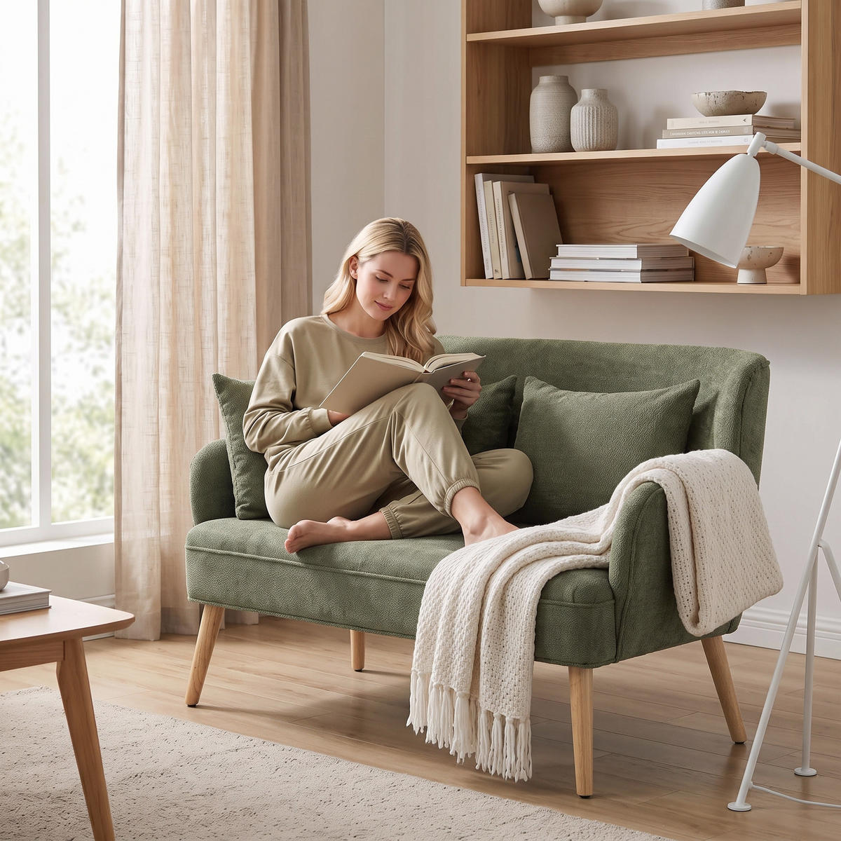 2-SITZER-SOFA Chenille Gummibaumholz Dunkelgrün - Dunkelgrün/Naturfarben, Holz/Holzwerkstoff (65/78.5/117cm) - HOMCOM