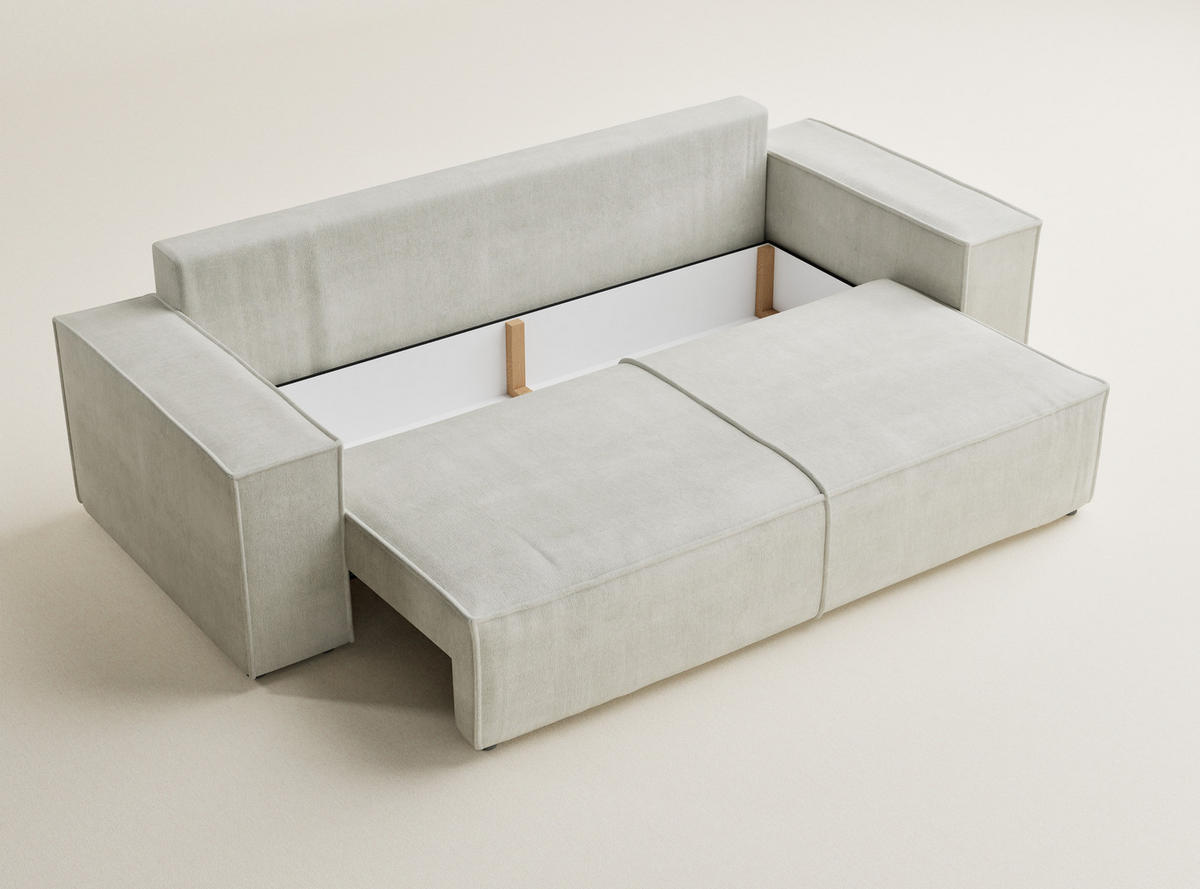 SOFA MIT SCHLAFFUNKTION Milos Creme Webstoff - Creme/Schwarz, Holz/Holzwerkstoff (255/70/105cm) - Maison de Reve