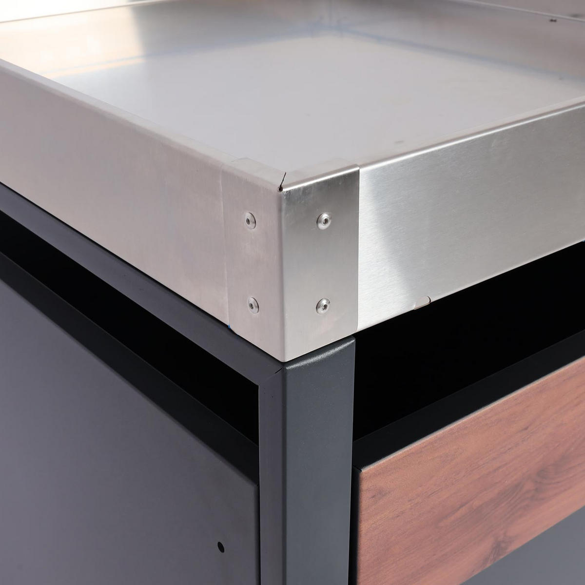 MÜLLTONNENBOX 2er mit Pflanzkasten 125x132x80cm Anthrazit Kirsche-Holzoptik Dunkelbraun erweiterbar - Kirschbaumfarben, Metall (132/125/80cm) - PROREGAL