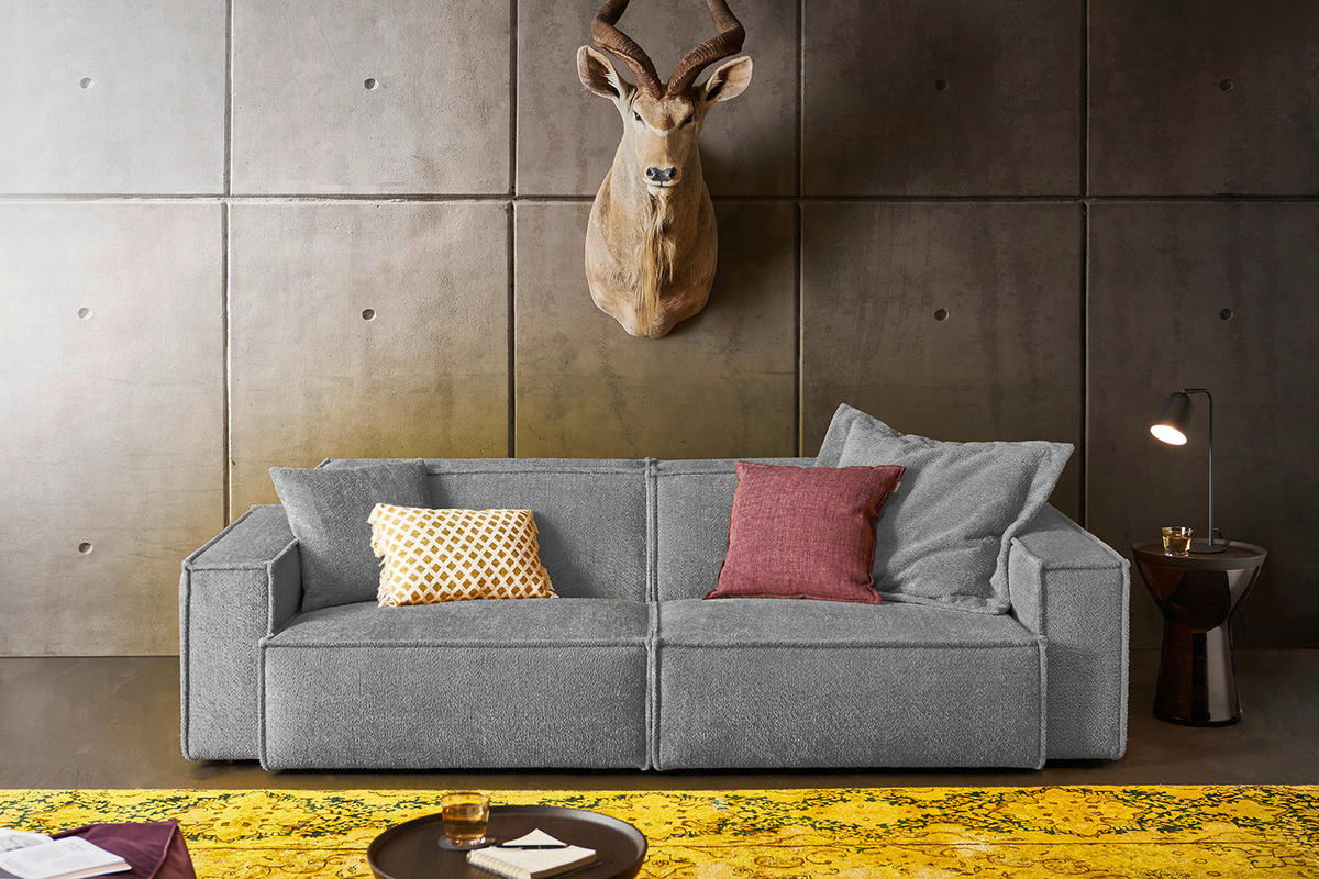 SOFA SAMU Grau Webstoff - Schwarz/Grau, Kunststoff/Textil (256/72/106cm) - KAWOLA