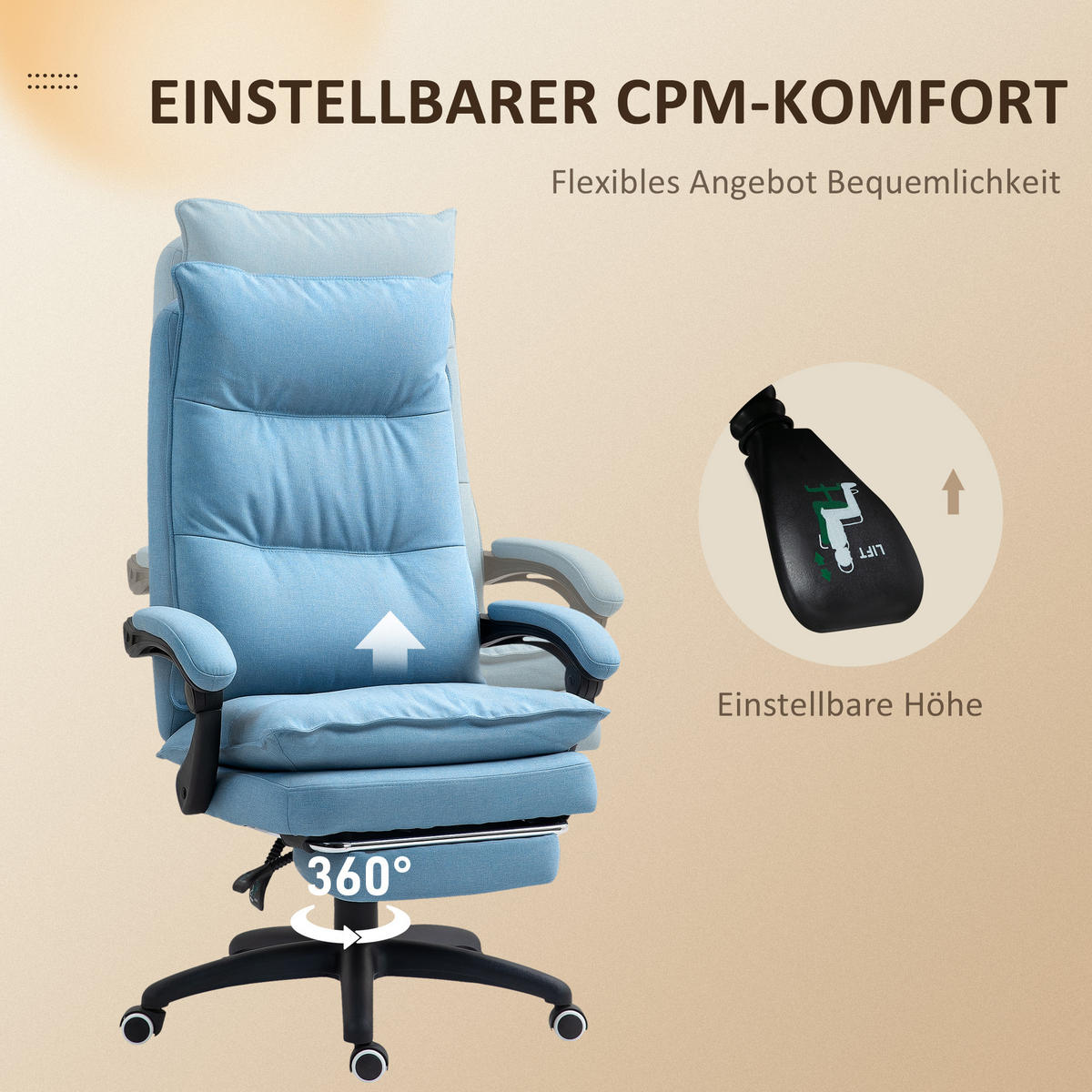 ERGONOMISCH Bürostuhl mit Massagefunktion, Computerstuhl mit Liegefunktion - Blau, Kunststoff (62/130/70cm) - Vinsetto