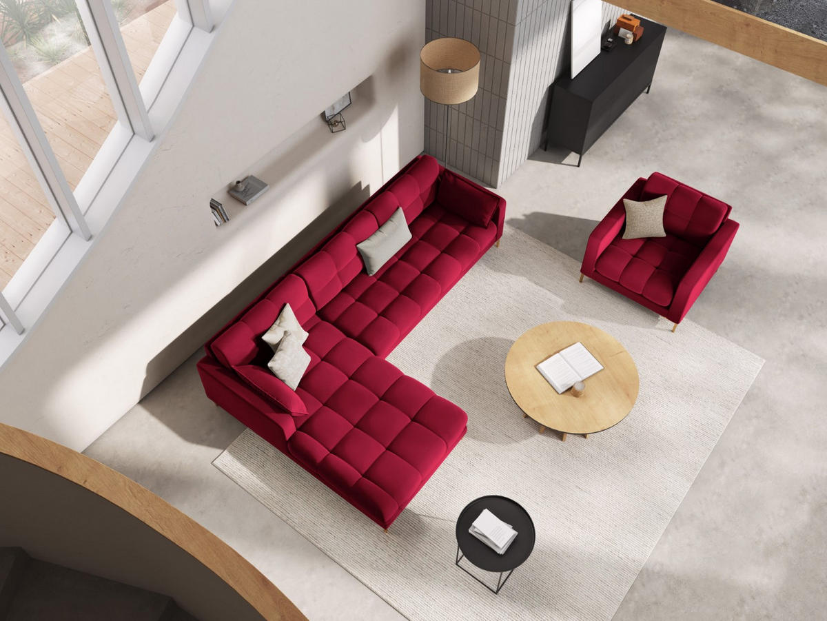 ECKSOFA links Mamaia aus Samt rot 5 Sitzplätze - Rot, Textil (185/293cm) - Micadoni