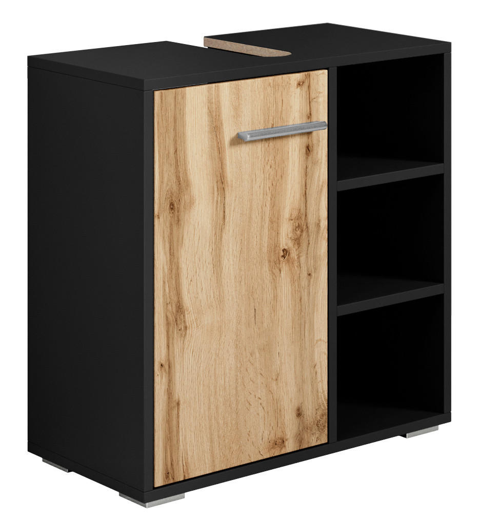 WASCHBECKENUNTERSCHRANK Neptunus 1 Tür Schwarz mit Eiche - 60 x 30 x 60 cm - Eichefarben/Schwarz, Holz (60/60/30cm) - Badplaats