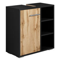 WASCHBECKENUNTERSCHRANK Neptunus 1 Tür Schwarz mit Eiche - 60 x 30 x 60 cm - Eichefarben/Schwarz, Holz (60/60/30cm) - Badplaats