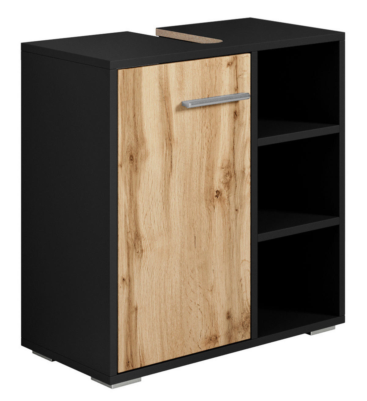 WASCHBECKENUNTERSCHRANK Neptunus 1 Tür Schwarz mit Eiche - 60 x 30 x 60 cm - Eichefarben/Schwarz, Holz (60/60/30cm) - Badplaats