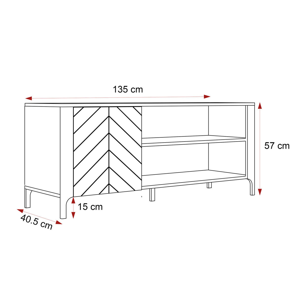 TV-LOWBOARD LORIEN stehend, 135 cm Schwarz - Schwarz, Holzwerkstoff/Metall (135/57/40.5cm) - Idohome