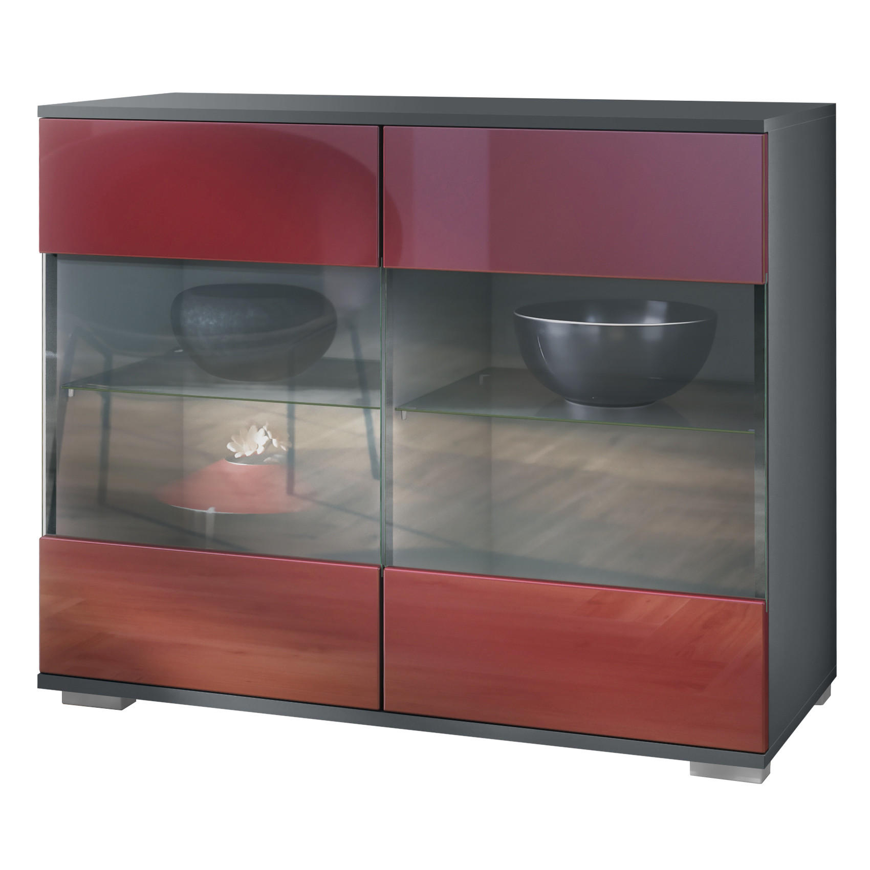 KOMMODE Bari Bordeaux Hochglanz - Bordeaux, Holzwerkstoff (92.5/75.5/35cm) - Vladon
