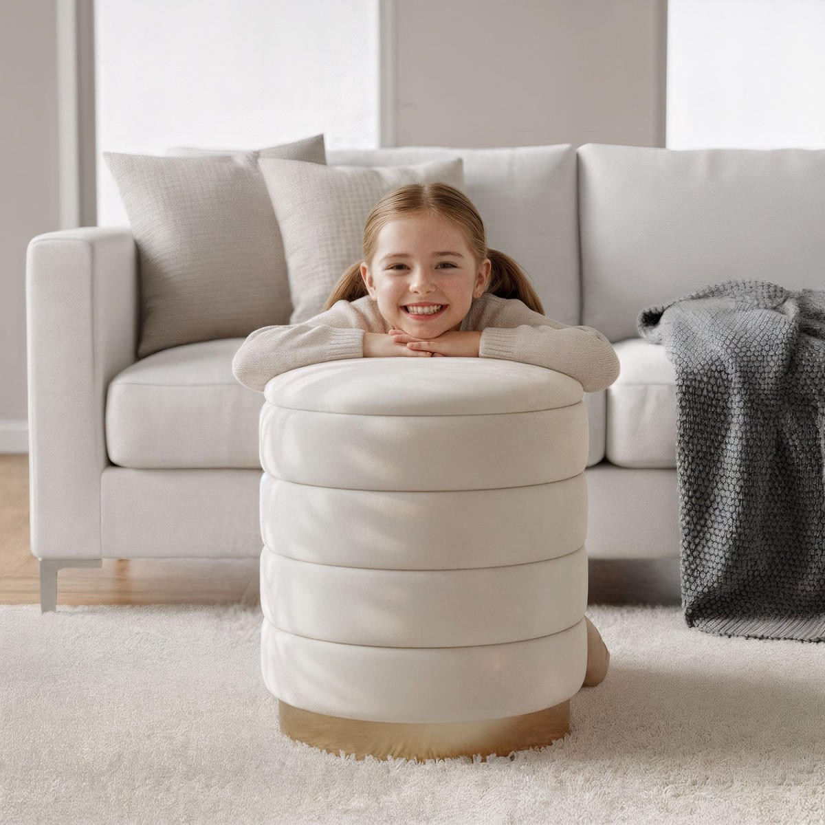 SITZHOCKER mit Stauraum Creme - Creme, Textil (40/45/40cm) - RAUMHIRSCH FURNITURE