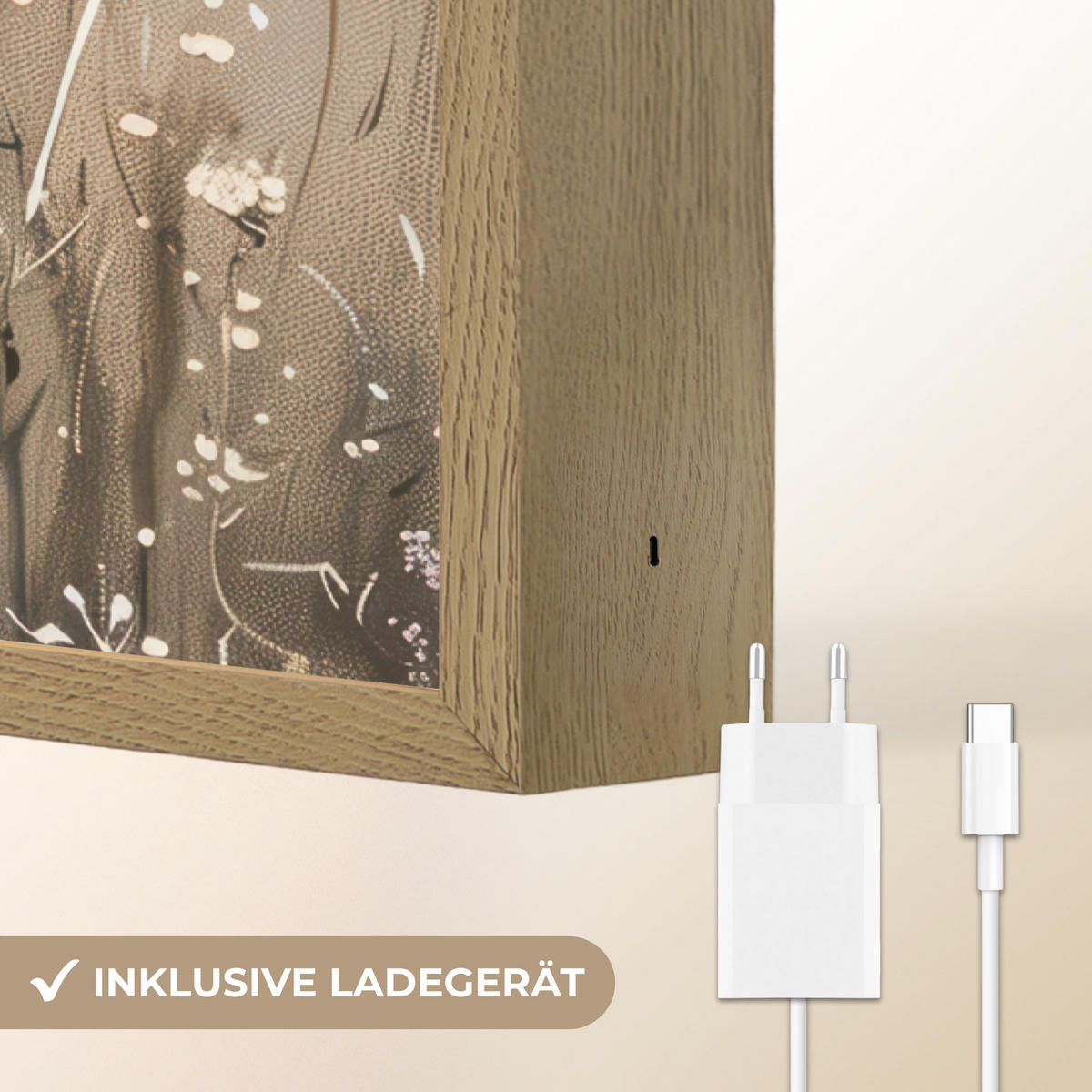 NÁSTĚNNÁ LAMPA S AKUMULÁTOREM Květiny - růžová - moderní - béžová 40x60 cm - starorůžová, kompozitní dřevo (40/60/8cm) - OnlyWow