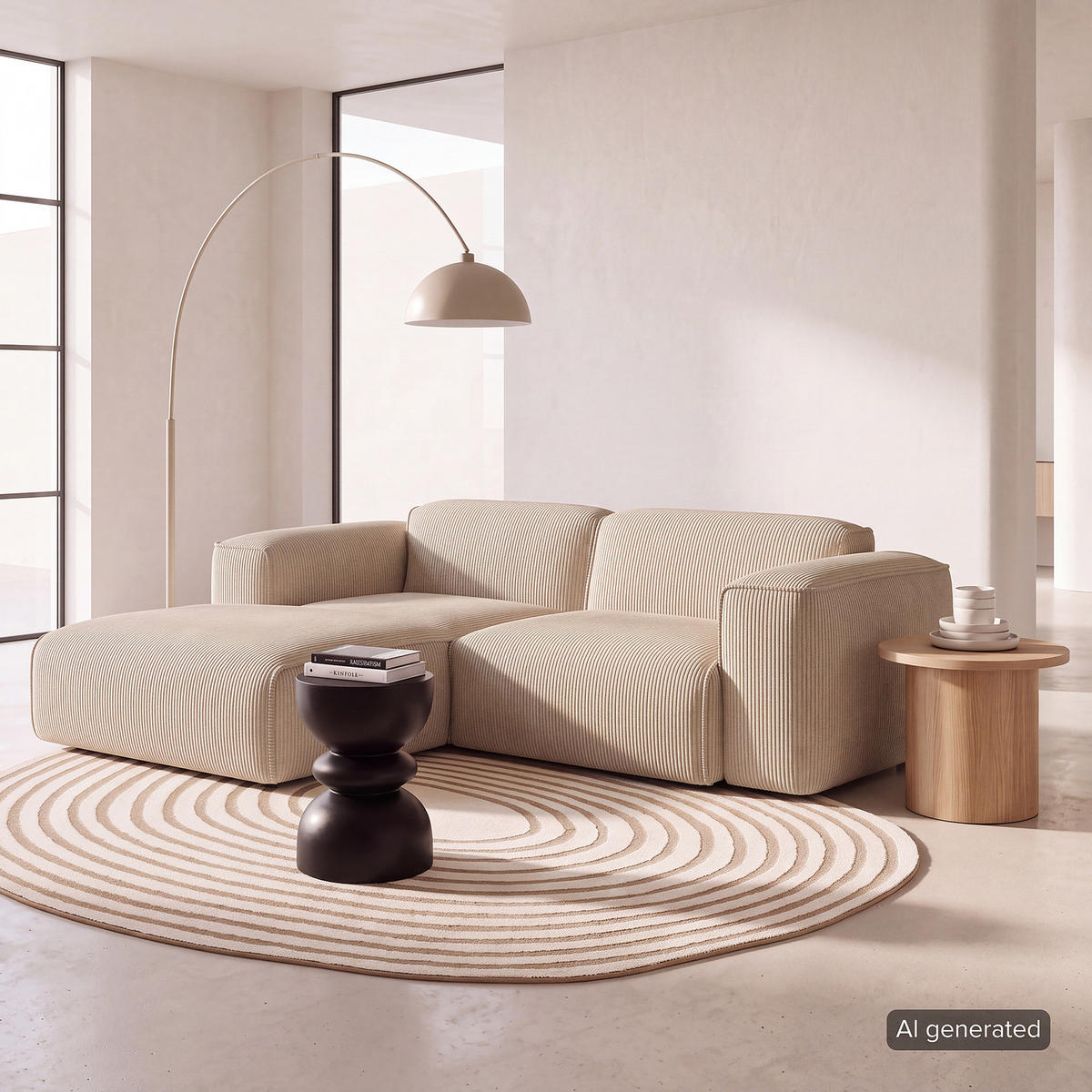 ECKSOFA mit XL-Longchair - Beige/Schwarz, Kunststoff/Textil (260/171cm) - home24