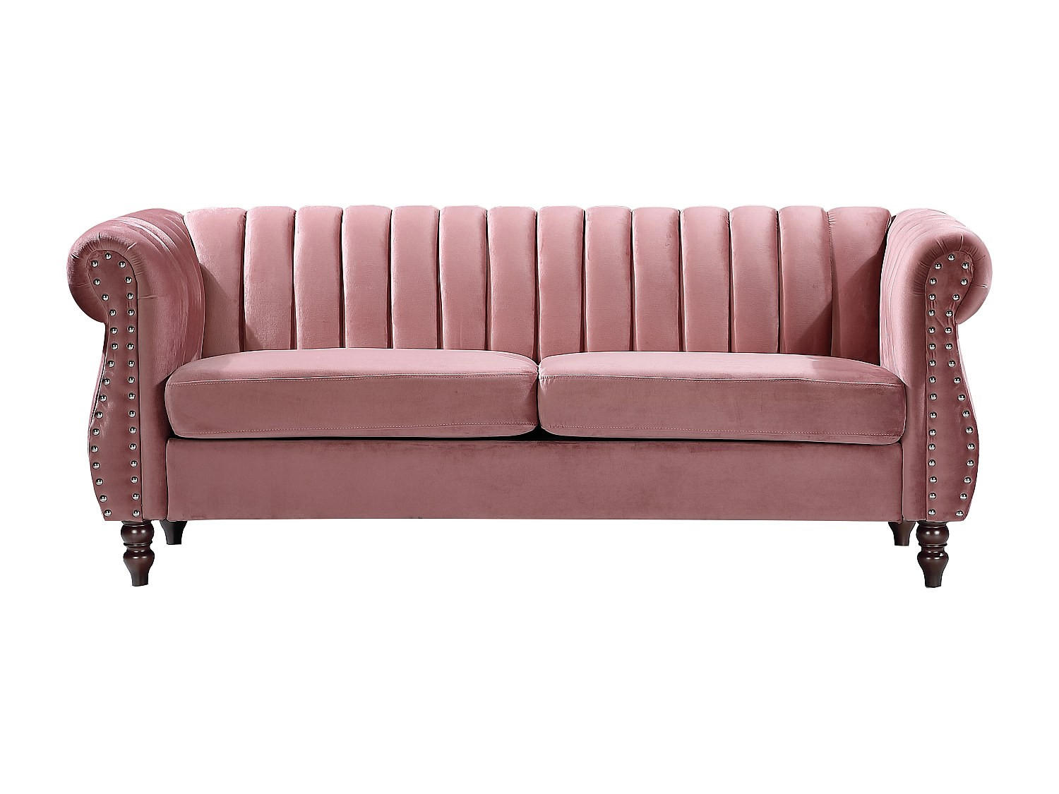 SOFA ohne Schlafmöglichkeit - 3 Personen - Samt, Stoff - Puderrosa - - Hellrosa, Textil (195/77/78cm) - Vente-Unique