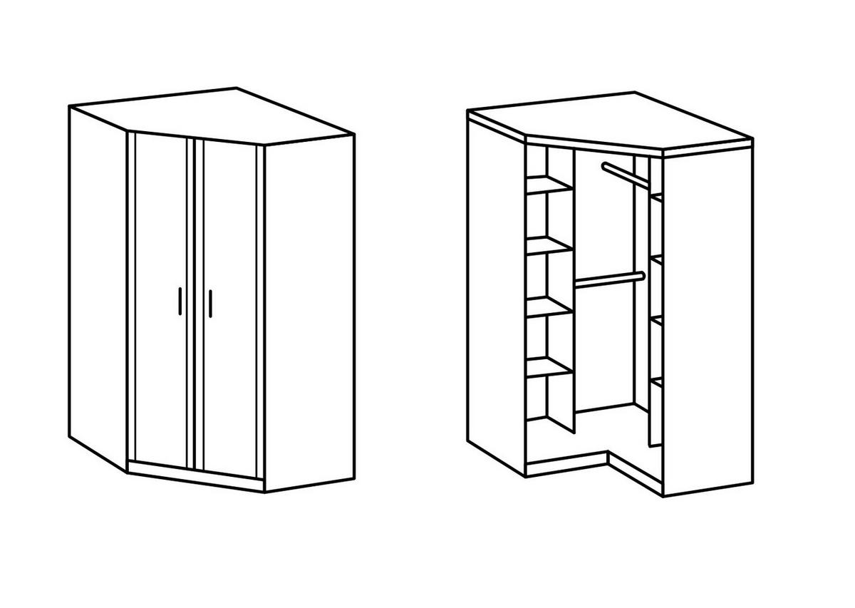 KLEIDERSCHRANK Greven in Hochglanz Lack Weiß mit Eiche Sägerau 95x199x95 cm (BxHxT) – Eckkleiderschrank mit Spiegeltüren - Weiß/Braun, Holzwerkstoff (120/200/80cm)