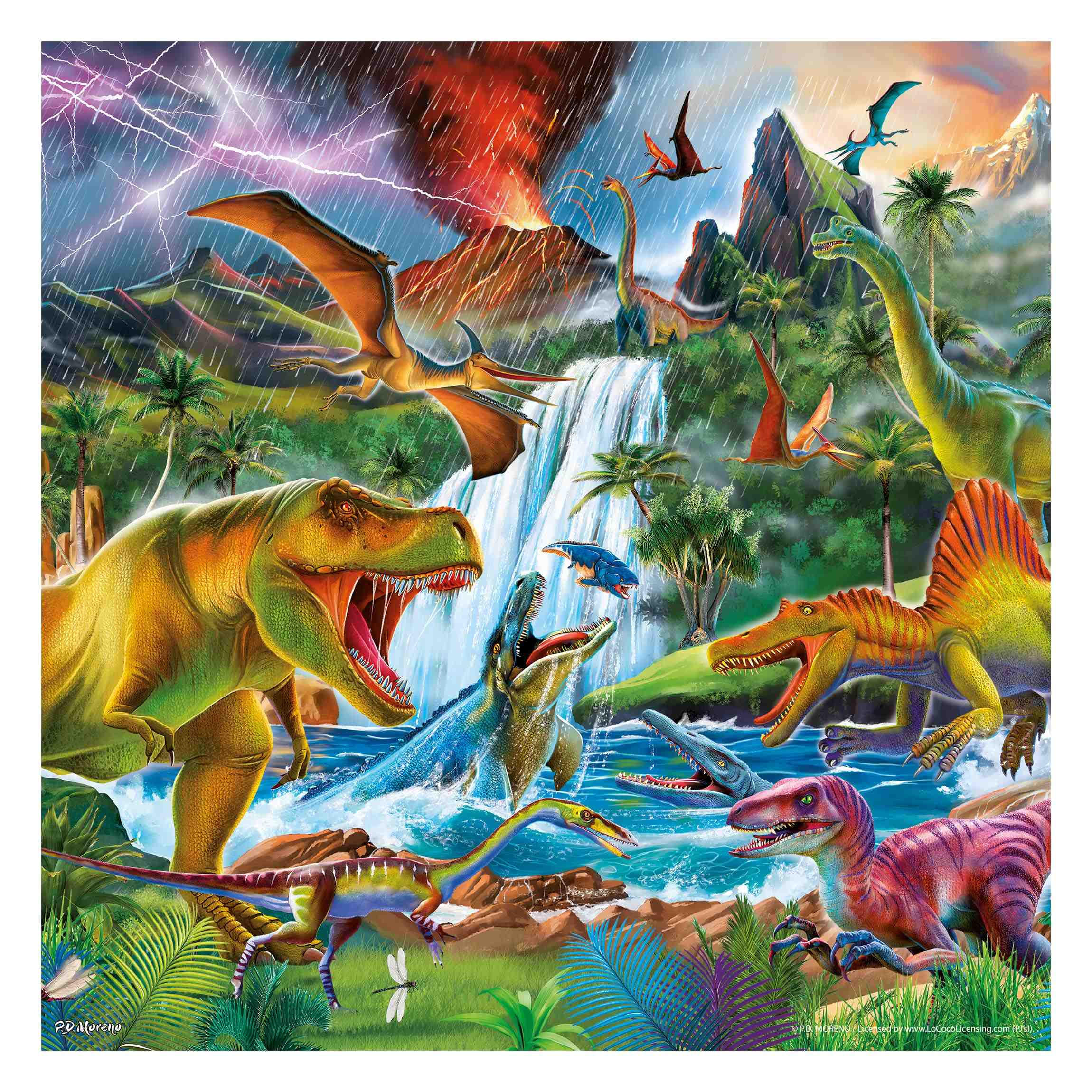 FOTOTAPETE Dinosaurier im Urzeitgewitter 240/240 cm - Multicolor, Papier (240/240cm) - Bilderwelten