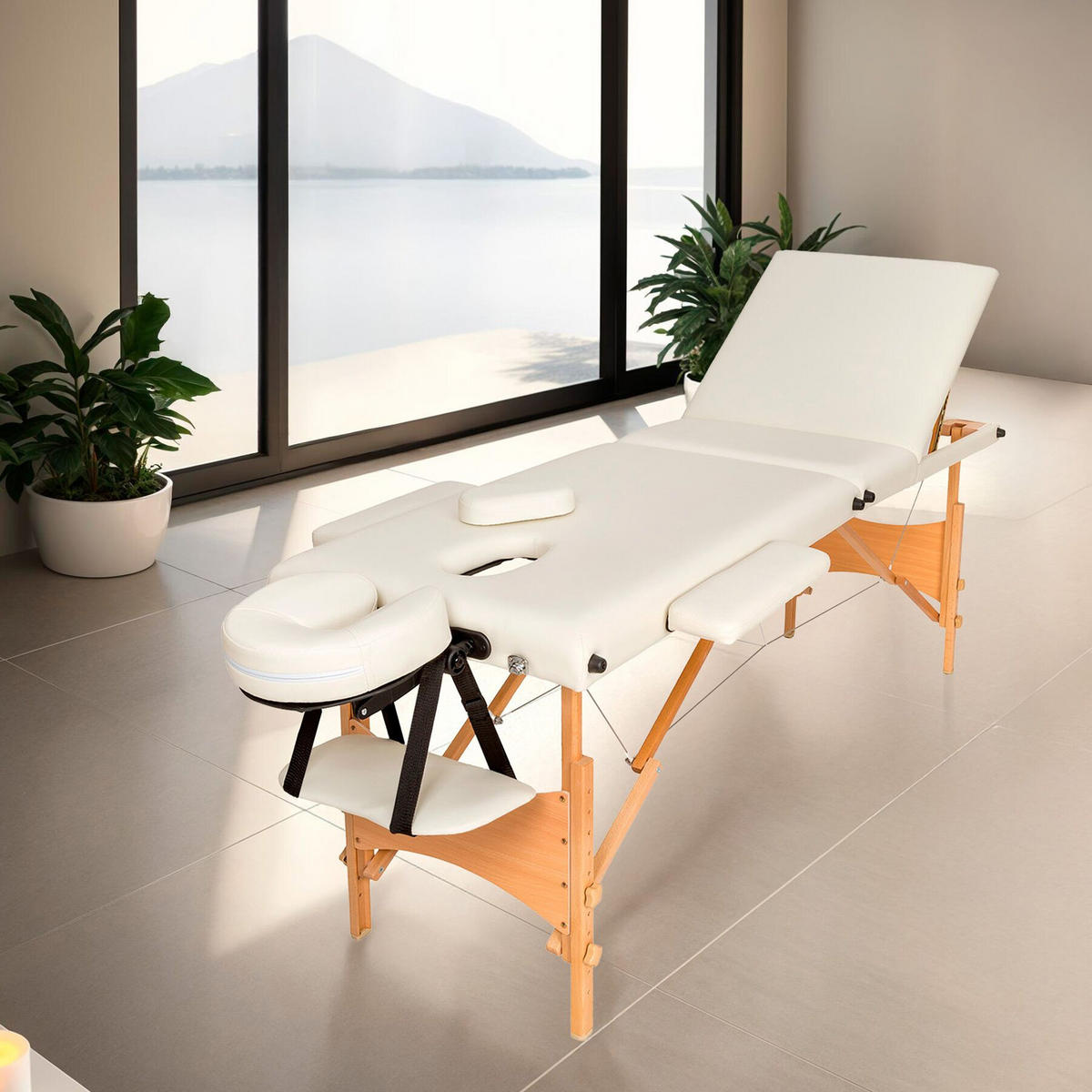 MASSAGELIEGE 3 Zonen Daniel,210 x 95 x 84 cm,beige - Beige, Holz (61/62/185cm) - tectake