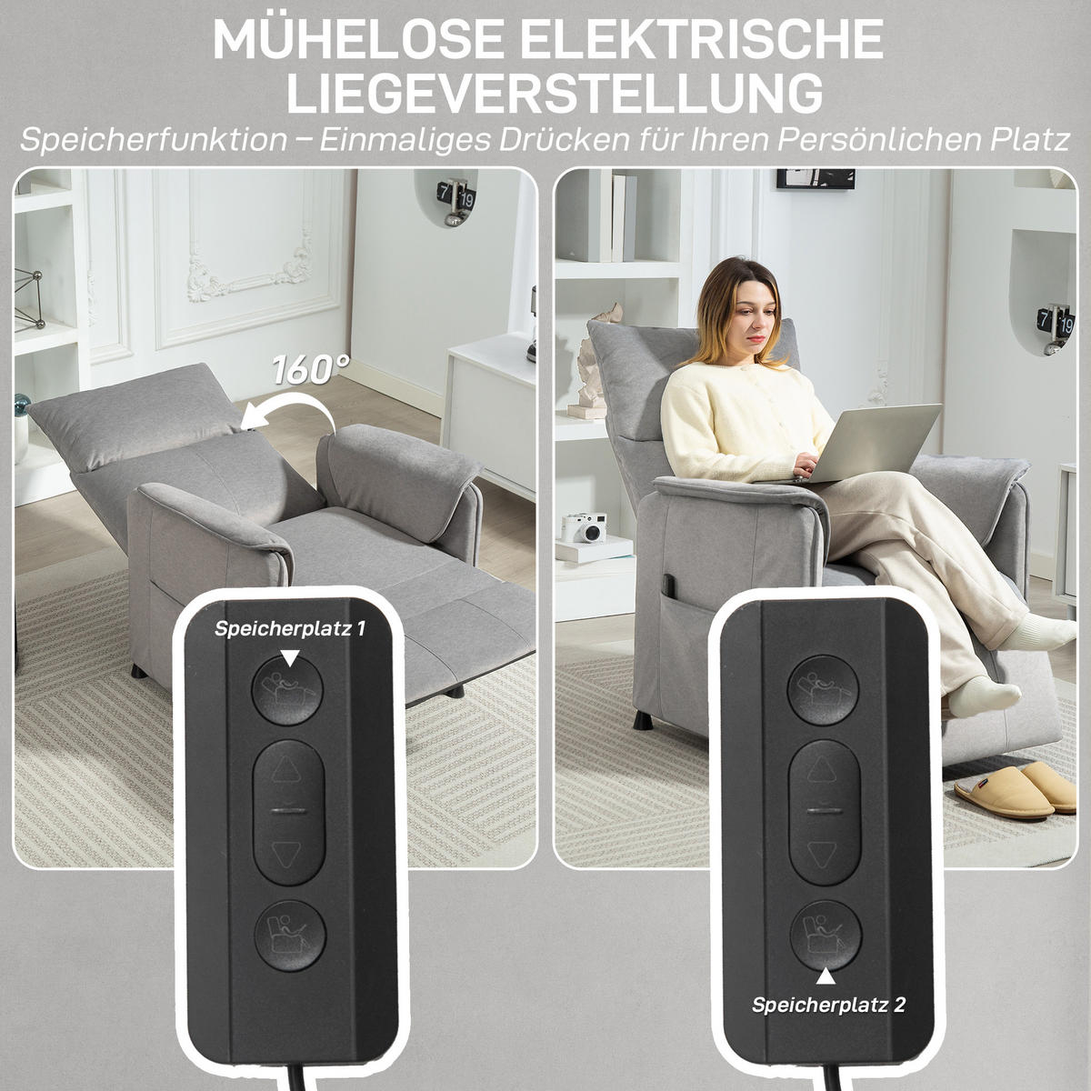 RELAXSESSEL Elektrisch Fernsehsessel mit Liegefunktion, Bürstenloser Motor Grau - Grau, Kunststoff (80/104/83cm) - HOMCOM