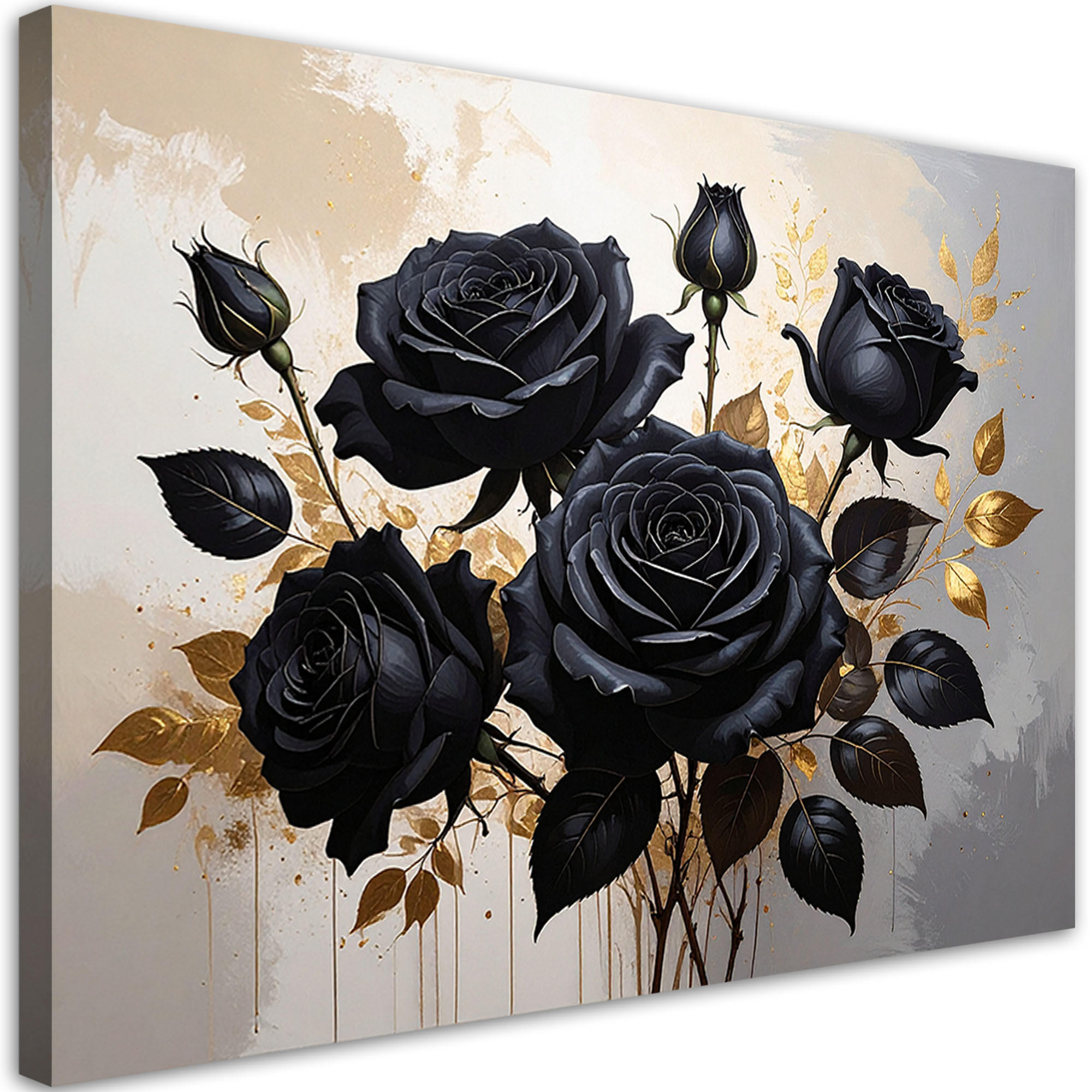 BILD auf Leinwand, Schwarze Rosenblüten auf beigem Hintergrund - Schwarz, Textil (60/40cm) - Feeby