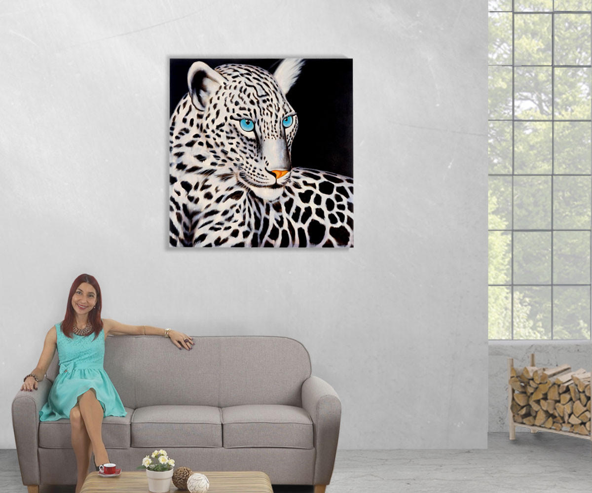 ÖLGEMÄLDE WEIßER LEOPARD HANDGEMALT Multicolor - Multicolor, Textil (100/100cm) - MCW