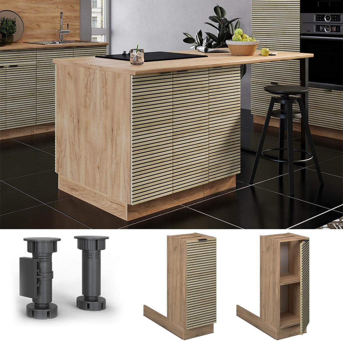 KÜCHENINSEL Fame-Line Eiche Paneel 30 cm ohne Arbeitsplatte - Honigeiche/Eichefarben, Holzwerkstoff (30/82/70cm) - Vicco