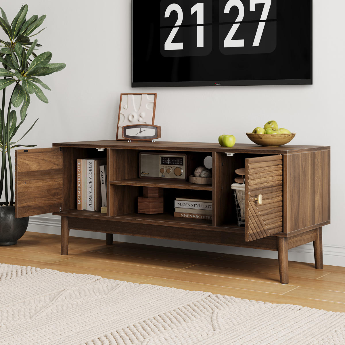 SIDEBOARD Holzdekor mit Türen und Schubladen - Braun, Holzwerkstoff (110/48/40cm) - Urban Meuble