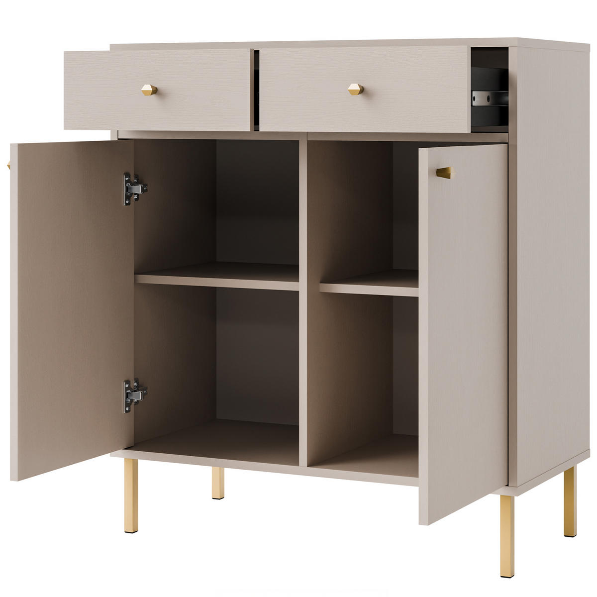 KOMMODE FLOREN, Creme/Gold - Creme, Holzwerkstoff/Metall (83.6/95/40.8cm) - KONSIMO®