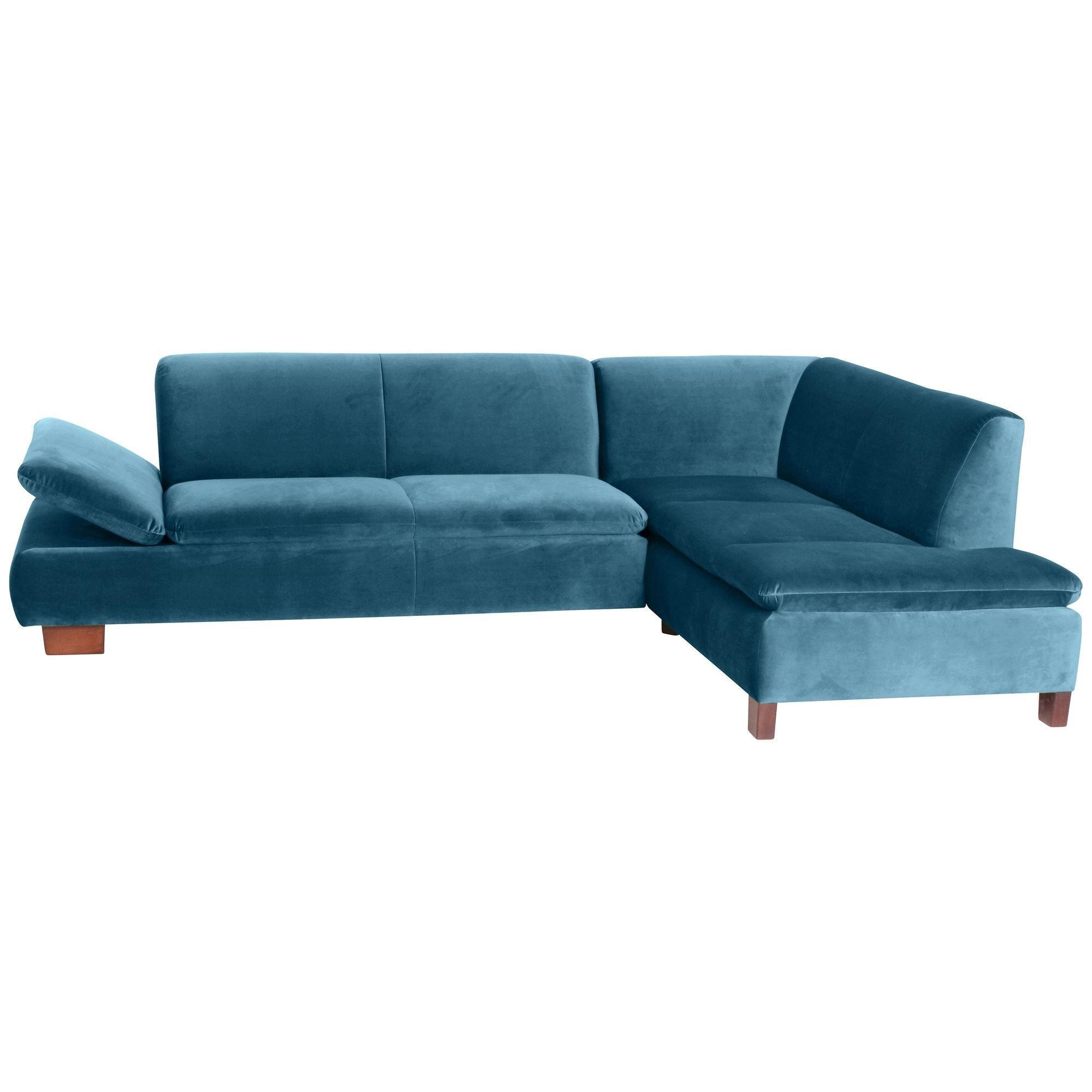 ECKSOFA mit Ottomane rechts Kaye Bezug Samtvelours Buche nussbaum dunkel / petrol - Blau, Kunststoff (270/190cm) - 58aufmkessel