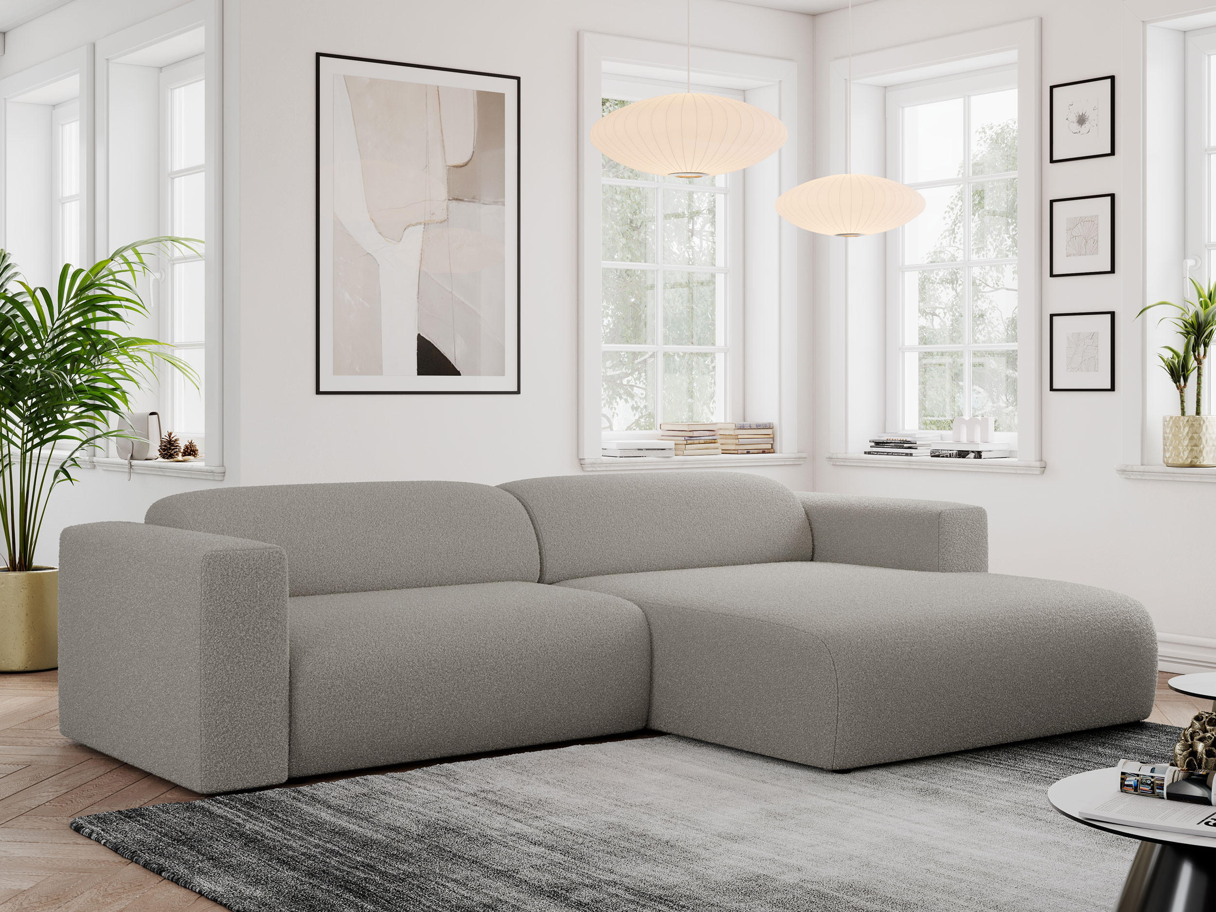 ECKSOFA PASADENA Grau Bouclé - Rechts Seite - Schwarz/Grau, Kunststoff/Textil (180/288cm) - MKS