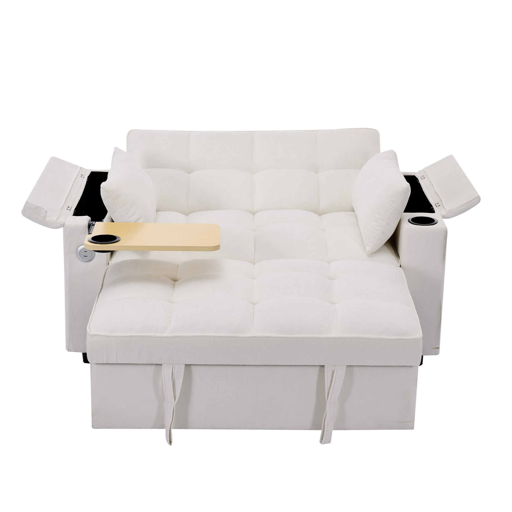 SCHLAFSOFA 140.5/74/82 cm Beige mit USB-Anschluss, verstecktem Tisch und Getränkehalter - Beige, Textil (140.5/82/74cm) - Oxeza
