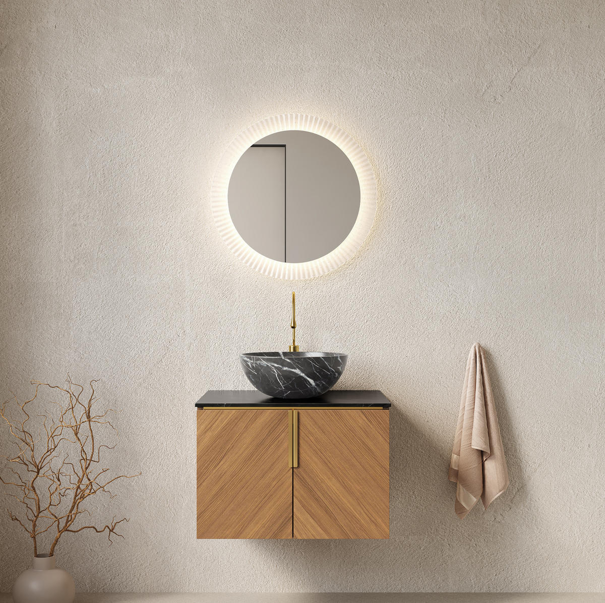 WASCHTISCH mit Unterschrank 61 cm Schwarz/Braun Eiche - Schwarz, Holzwerkstoff (50/55.1/61cm) - Beauniv