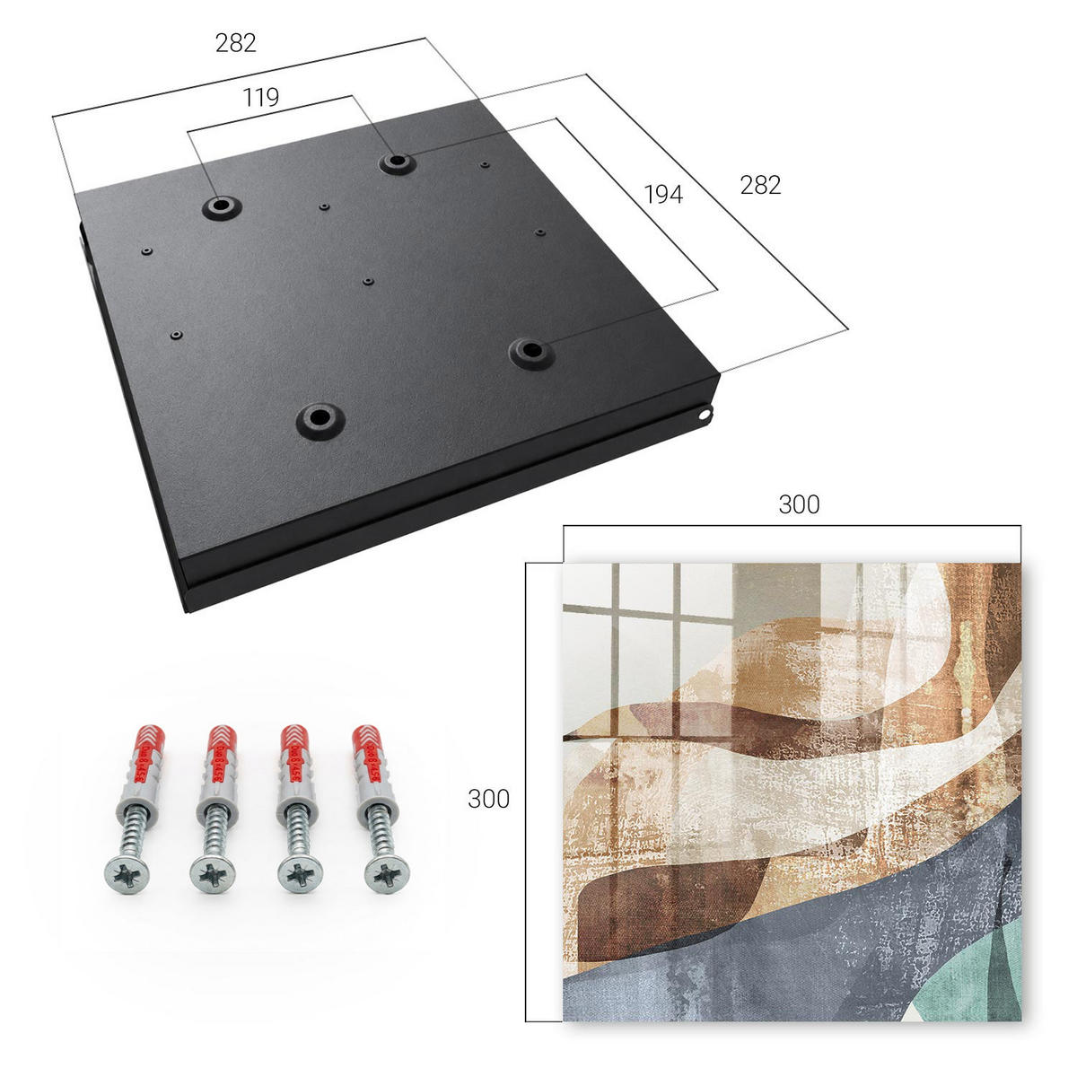 SCHLÜSSELBOX Schwarz 30x30 cm- Türöffnung nach rechts - Organische Formen - Braun, Metall (30/30/5cm) - TULUP