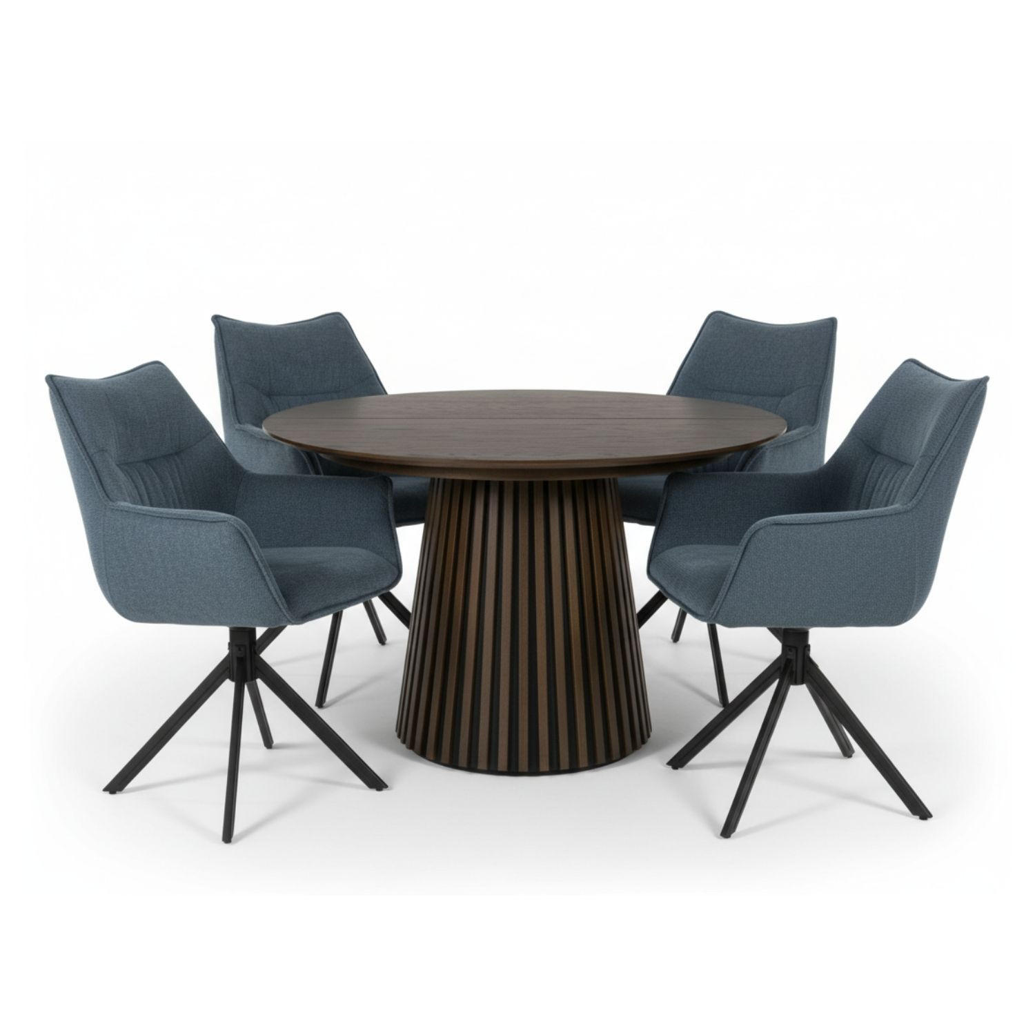MÖBELSET Diningtisch Barletta, 4er Set Diningsessel Ginosa blau - Blau/Dunkelbraun, Holz/Textil (120/76/120cm) - bene living