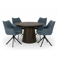MÖBELSET Diningtisch Barletta, 4er Set Diningsessel Ginosa blau - Blau/Dunkelbraun, Holz/Textil (120/76/120cm) - bene living