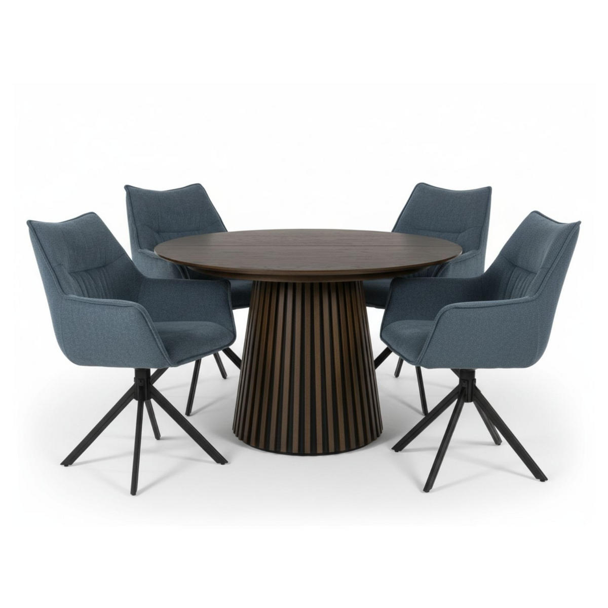 MÖBELSET Diningtisch Barletta, 4er Set Diningsessel Ginosa blau - Blau/Dunkelbraun, Holz/Textil (120/76/120cm) - bene living
