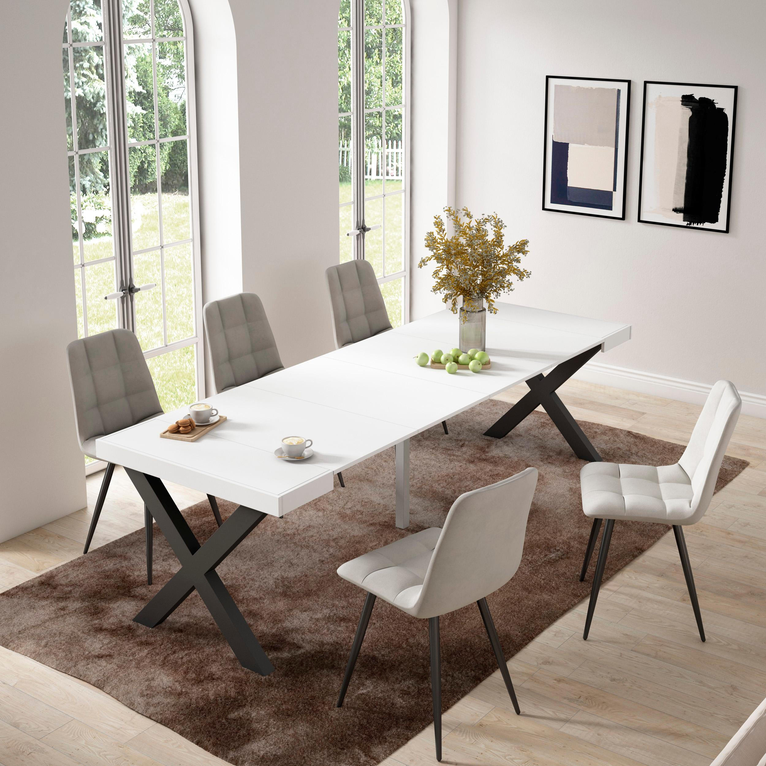 KONSOLENTISCH ausziehbar 58 bis 262cm, für 12 Gäste, weiß, 90/58/73cm - Weiß, Holzwerkstoff (90/262/73cm) - Skraut Home