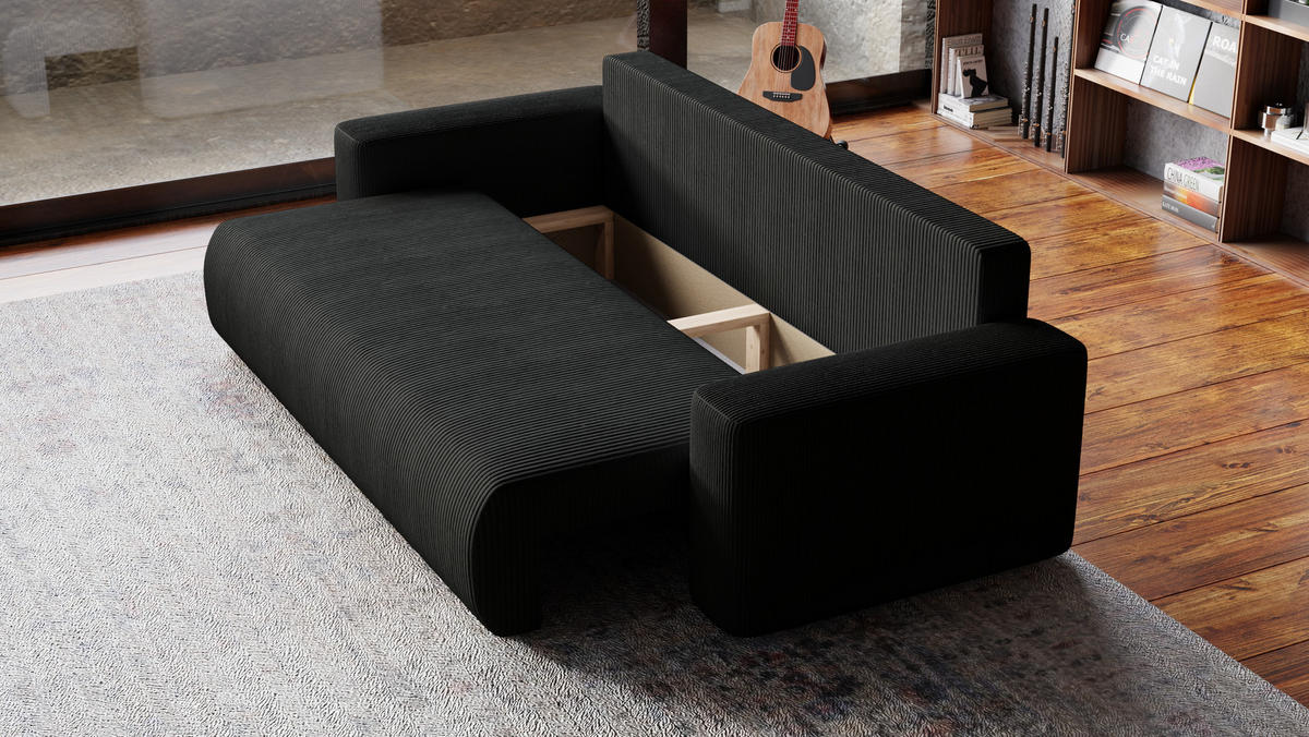 SOFA Bubi mit Bettkasten und Schlaffunktion, Cordstoff - Anthrazit, Holzwerkstoff (242/85/95cm)
