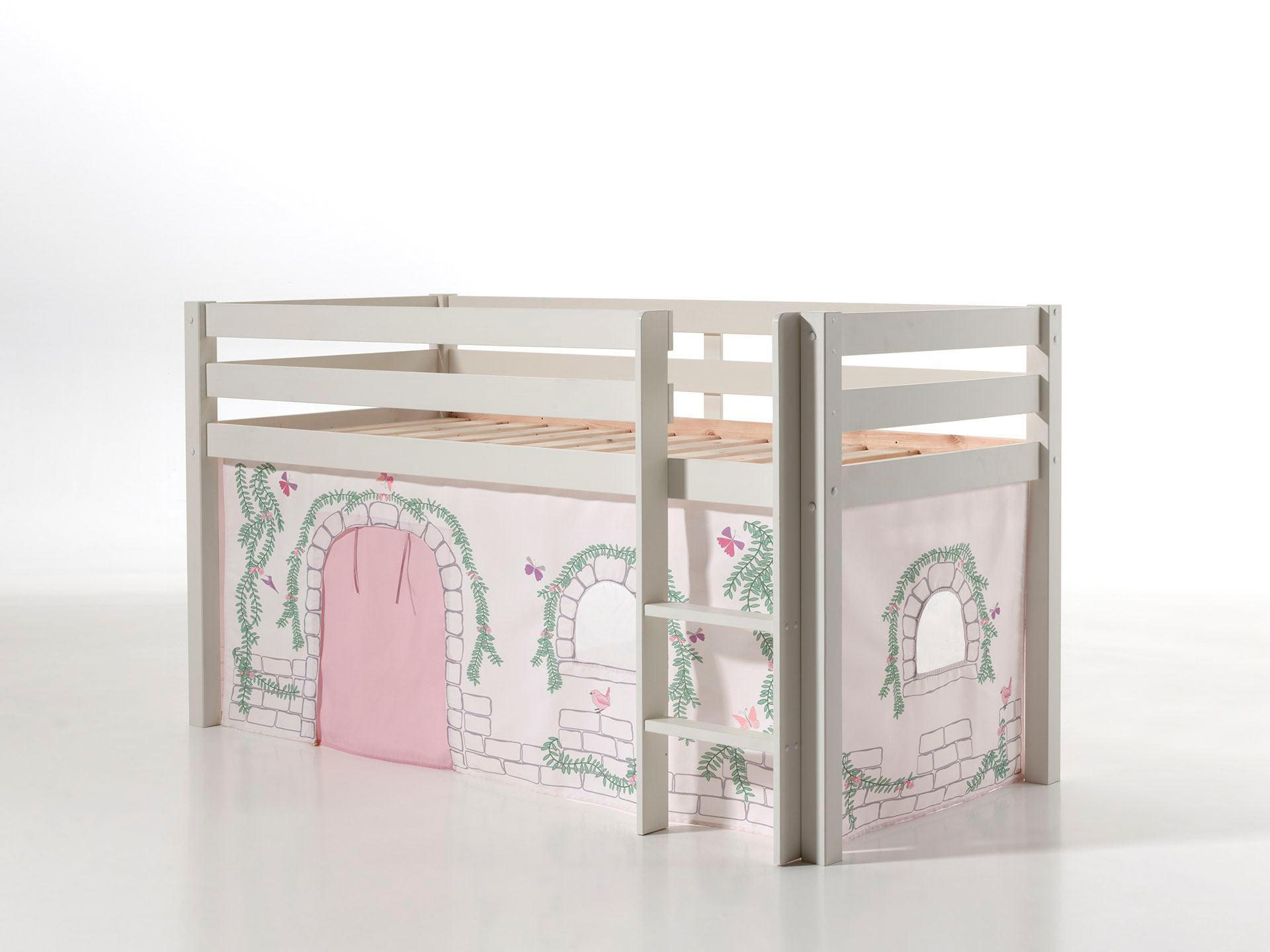 KINDERBETT Karolina 210x114x106 Massivholz Weiß Textilset Burg 1 - Hellgrau/Weiß, Holz (90/200cm) - 58aufmkessel