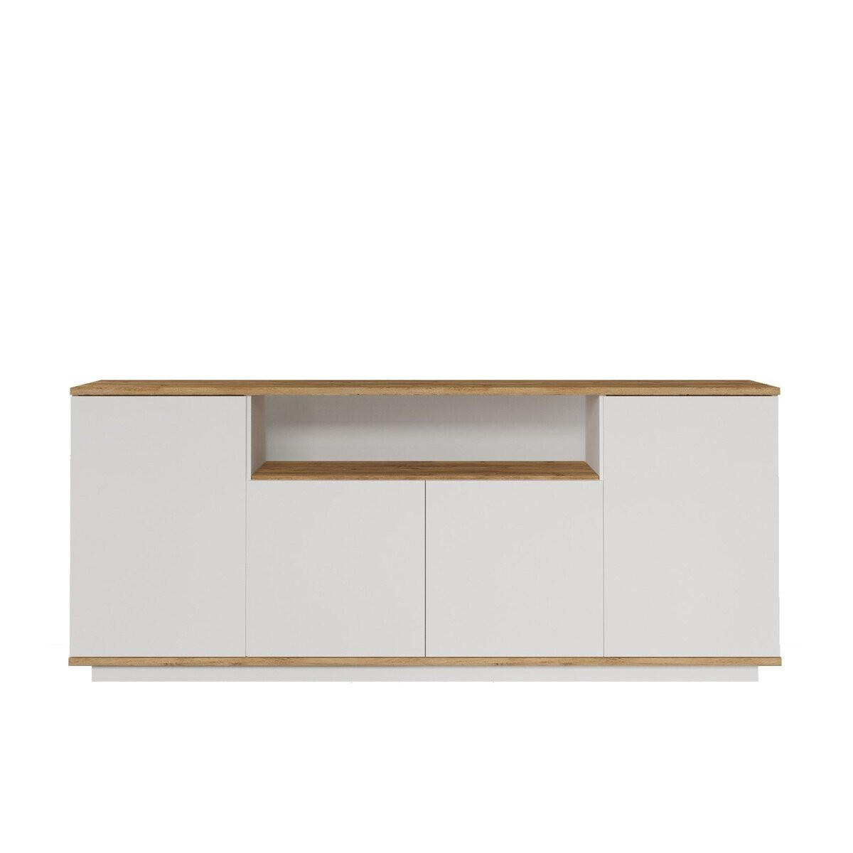 SIDEBOARD 4 Türen, 1 offenes Fach Dekor Pinienholz und Weiß B180 cm - Apfelbaumfarben, Holz/Holzwerkstoff (44.5/75/180cm) - Calicosy