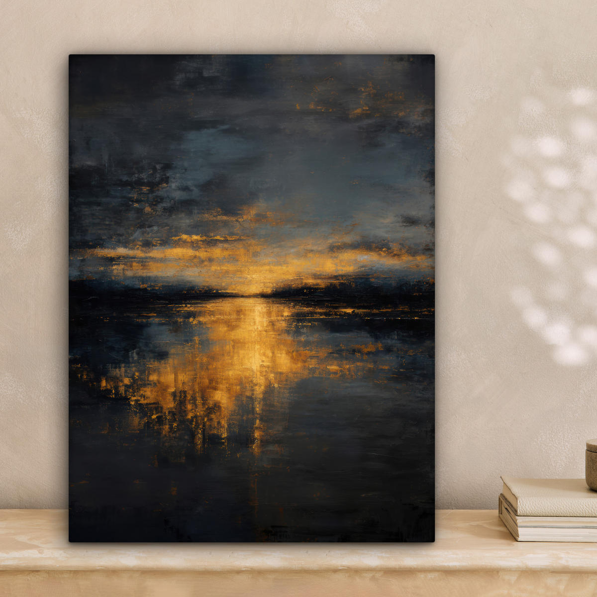 LEINWANDBILD Goldene Reflexion auf dem Wasser Room Decor 30x40 cm - Anthrazit, Textil (30/40cm) - MuchoWow