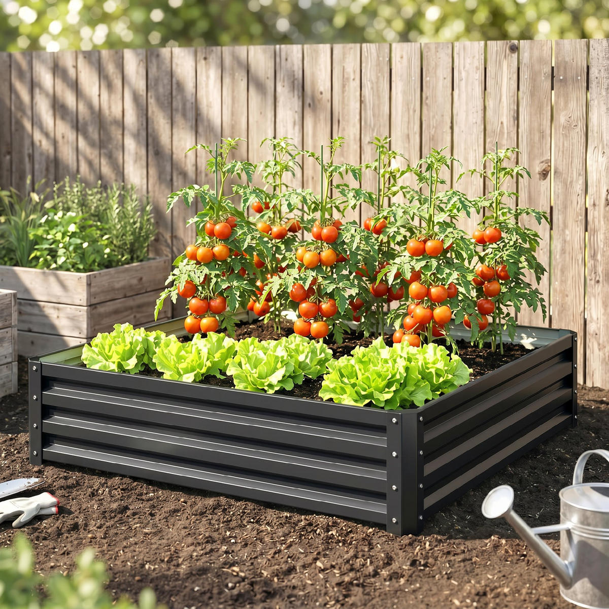 GARTENBEET DE-05446 Quadratisch, Stahl Grau - Grau, Metall (120/30/120cm) - ComfortXL